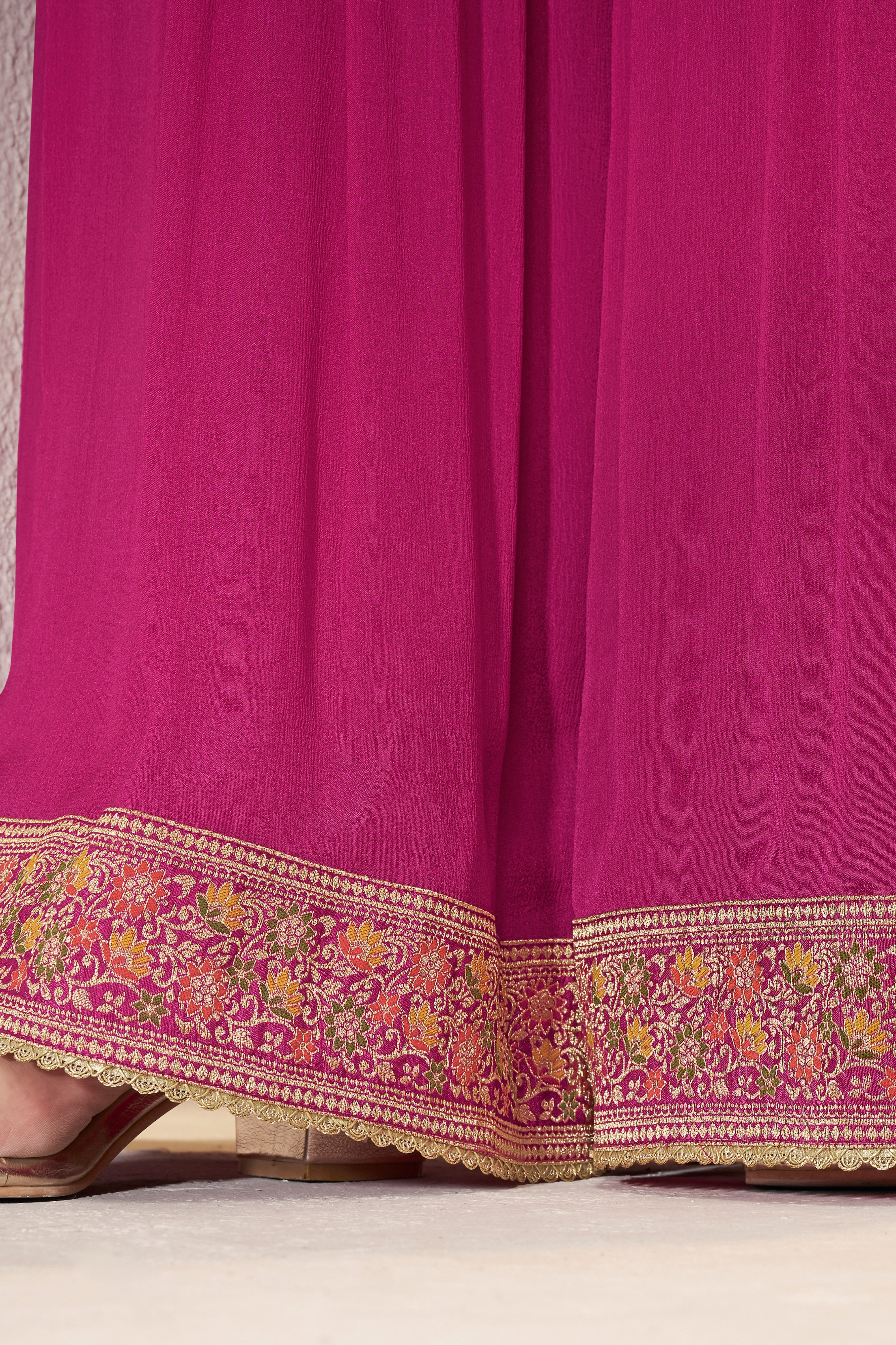 Designer Pink Meenakri Dola Silk Sharara Suit Set