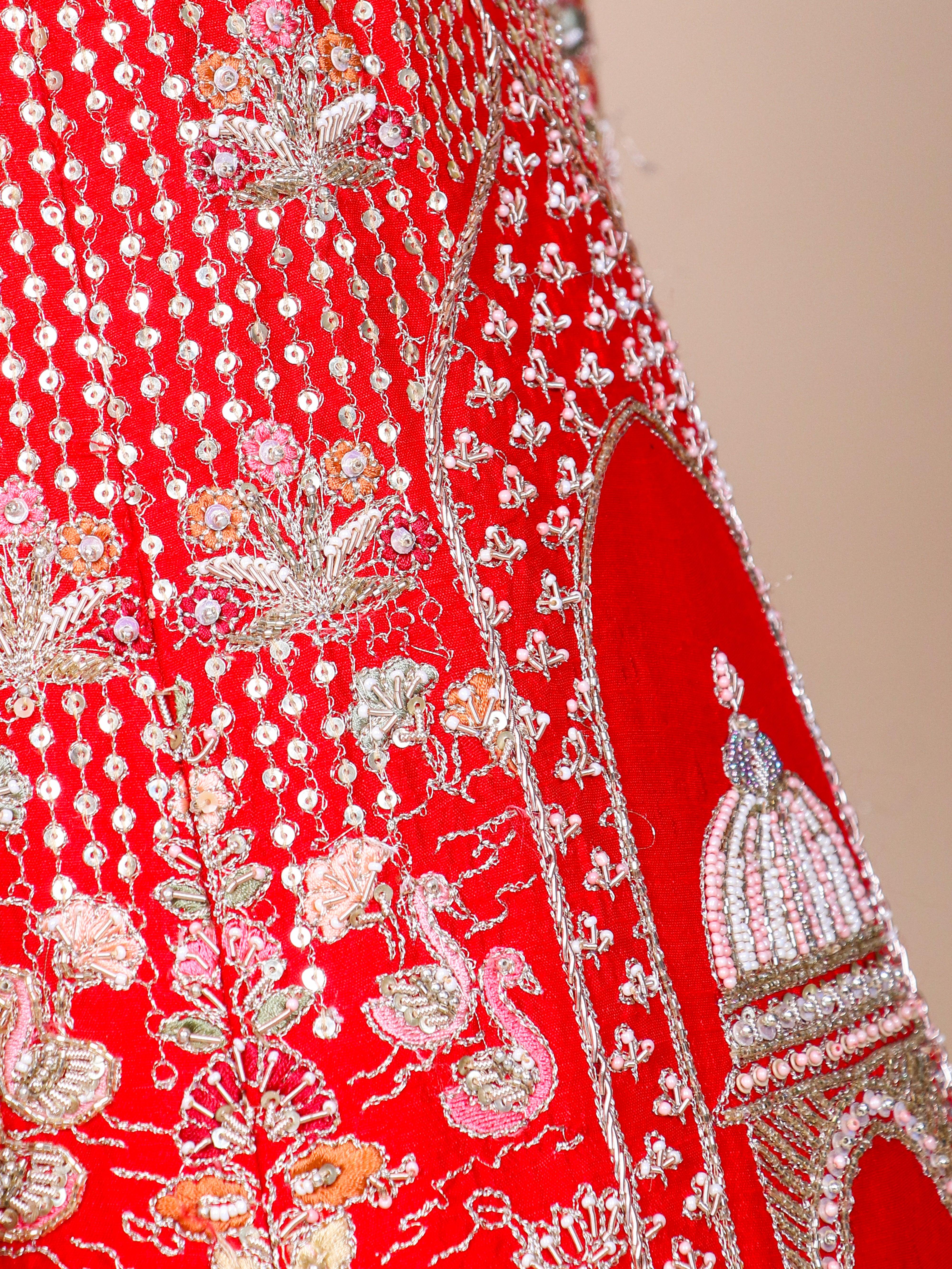 Designer Red Raw Silk Bridal Lehenga - Sumangal Ekam