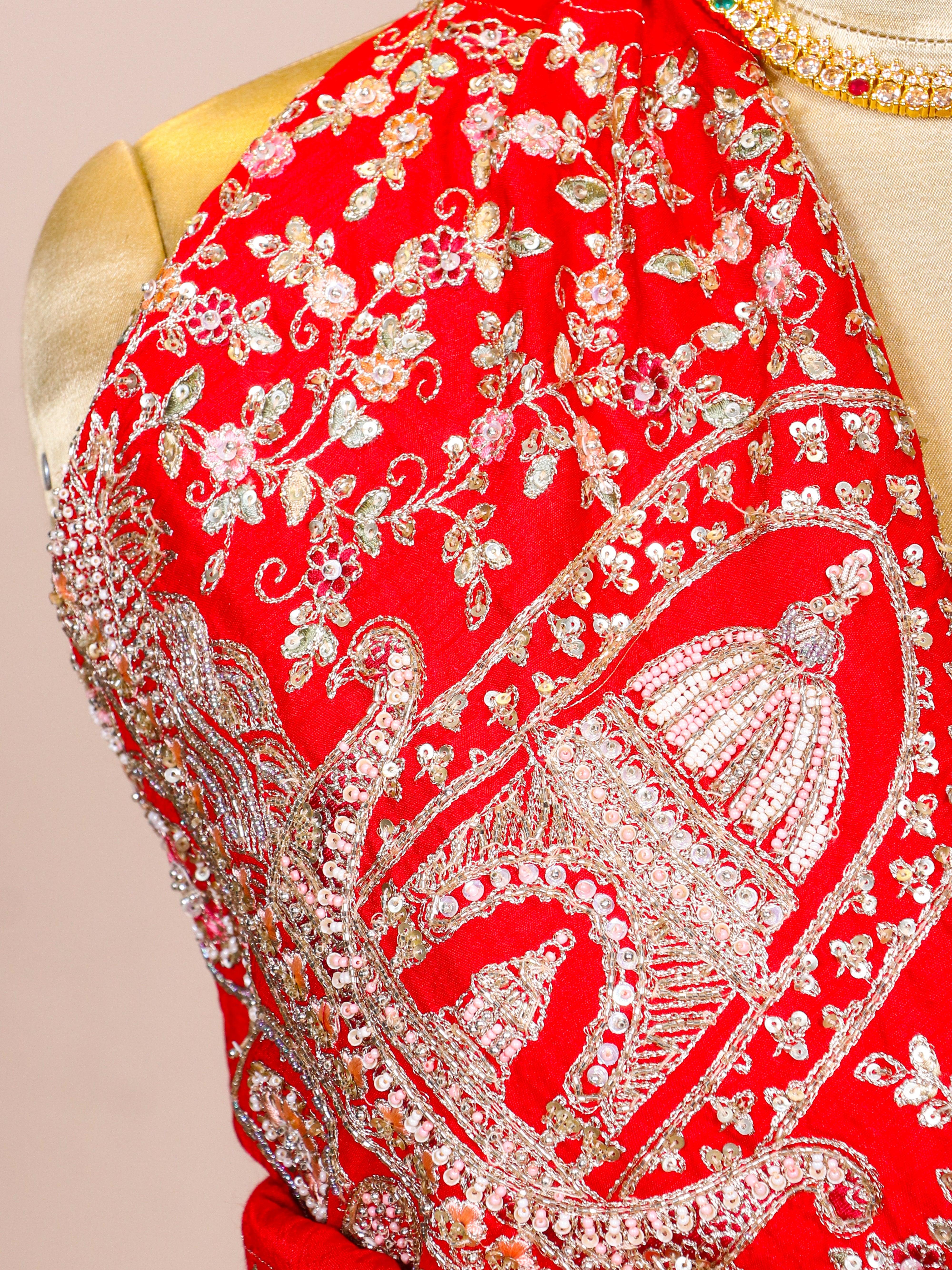 Designer Red Raw Silk Bridal Lehenga - Sumangal Ekam