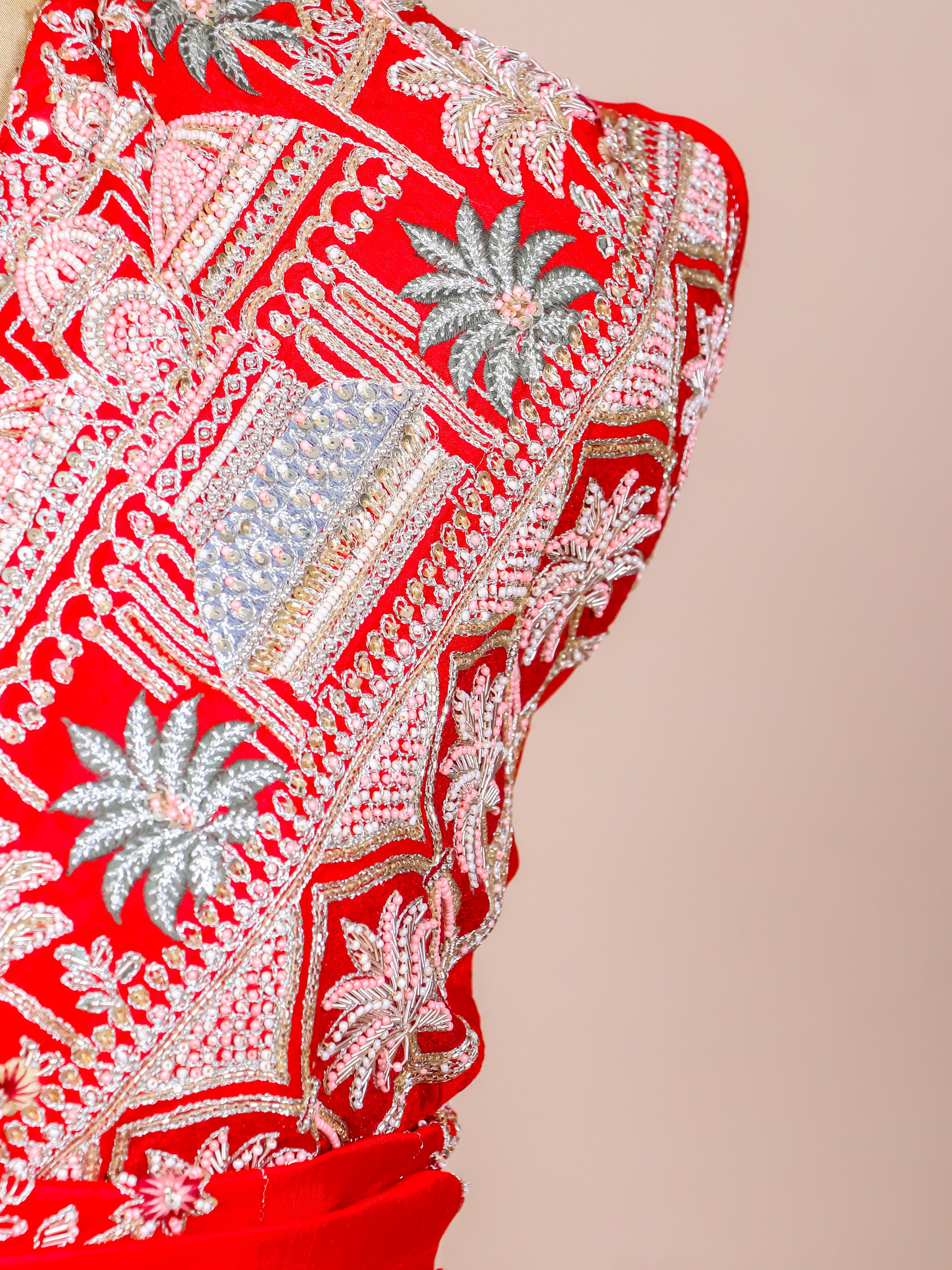 Designer Red Raw Silk Bridal Lehenga - Sumangal Ekam