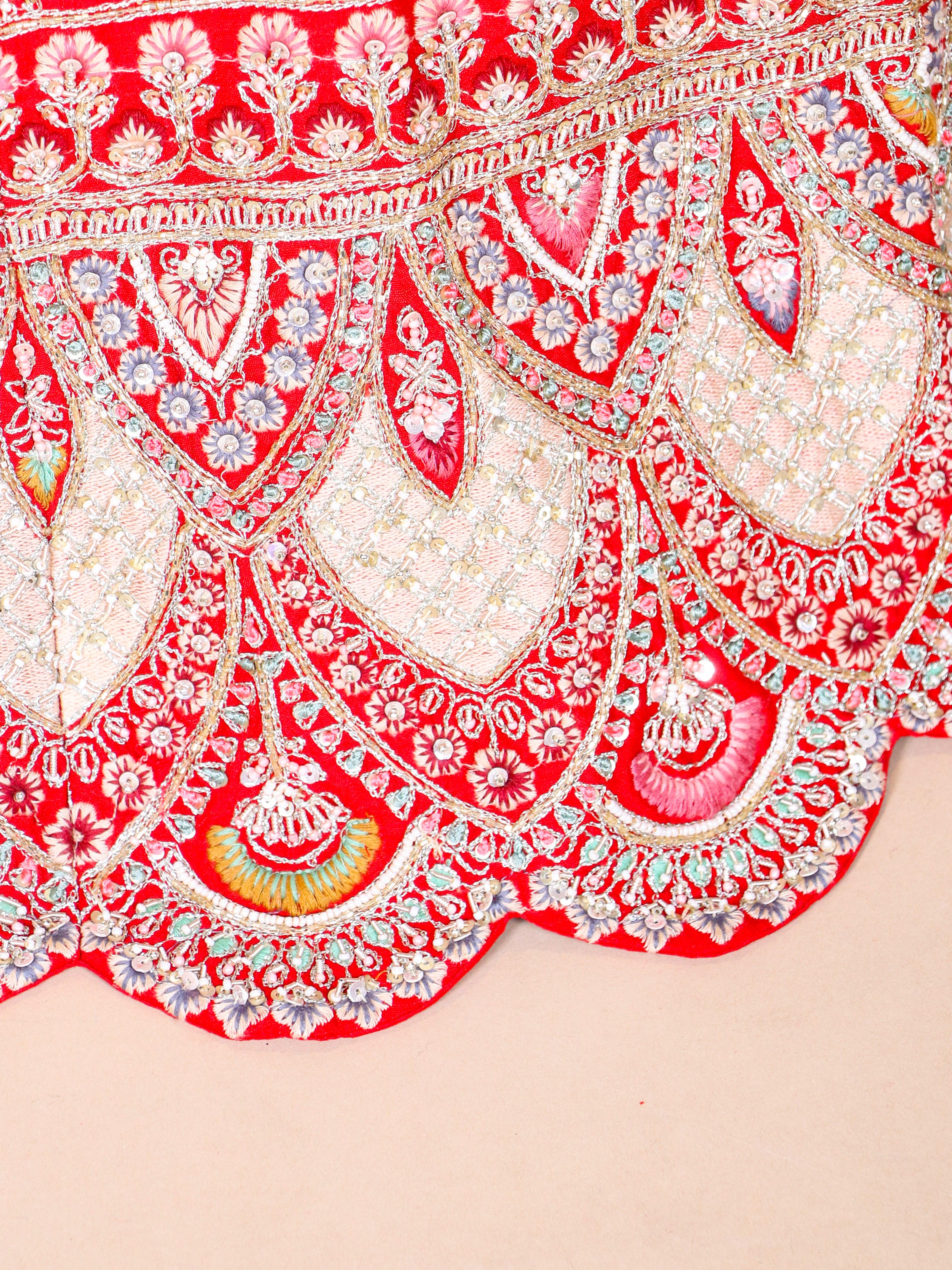 Designer Red Raw Silk Bridal Lehenga - Sumangal Ekam