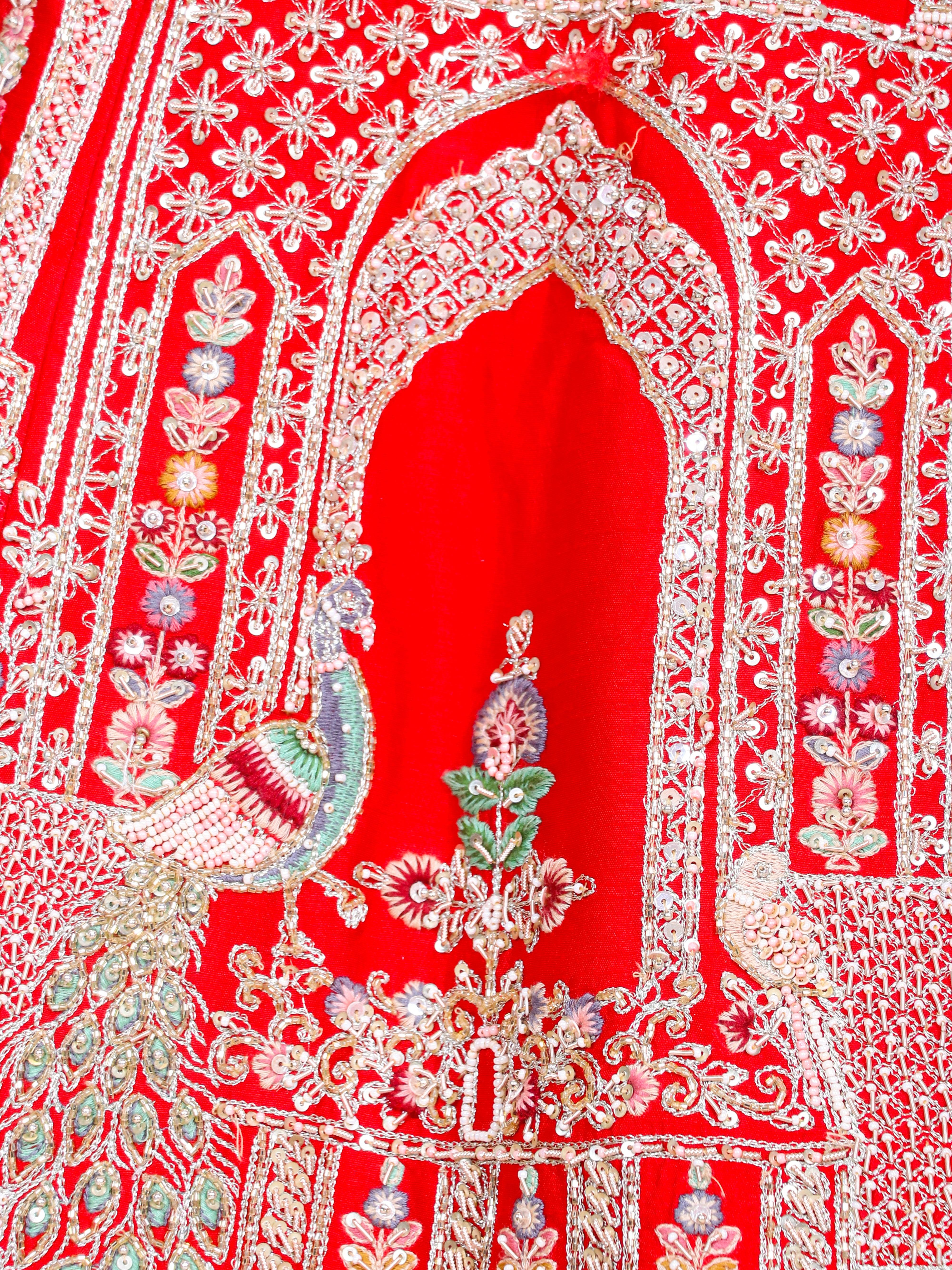 Designer Red Raw Silk Bridal Lehenga - Sumangal Ekam