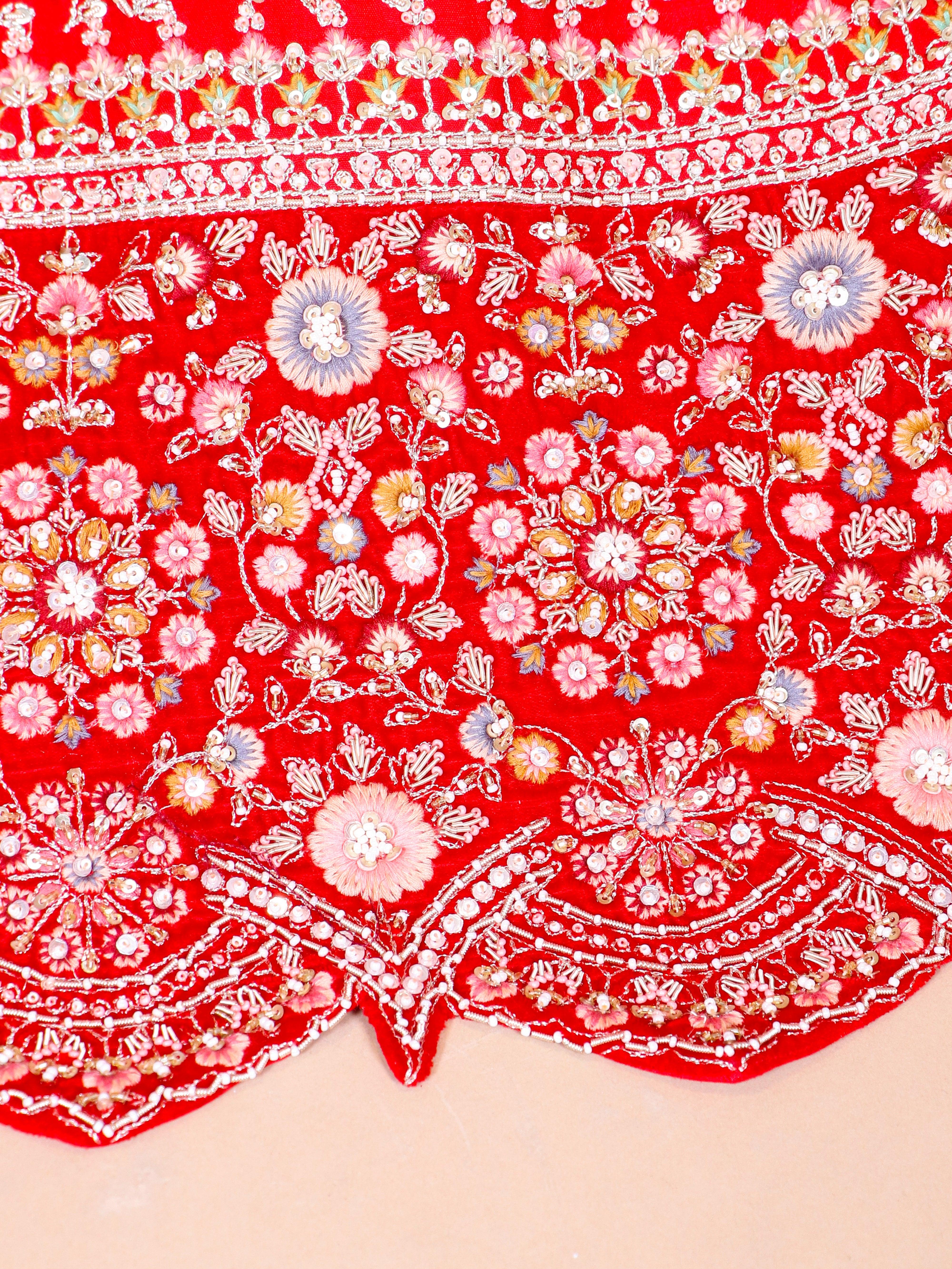 Designer Red Raw Silk Bridal Lehenga - Sumangal Ekam
