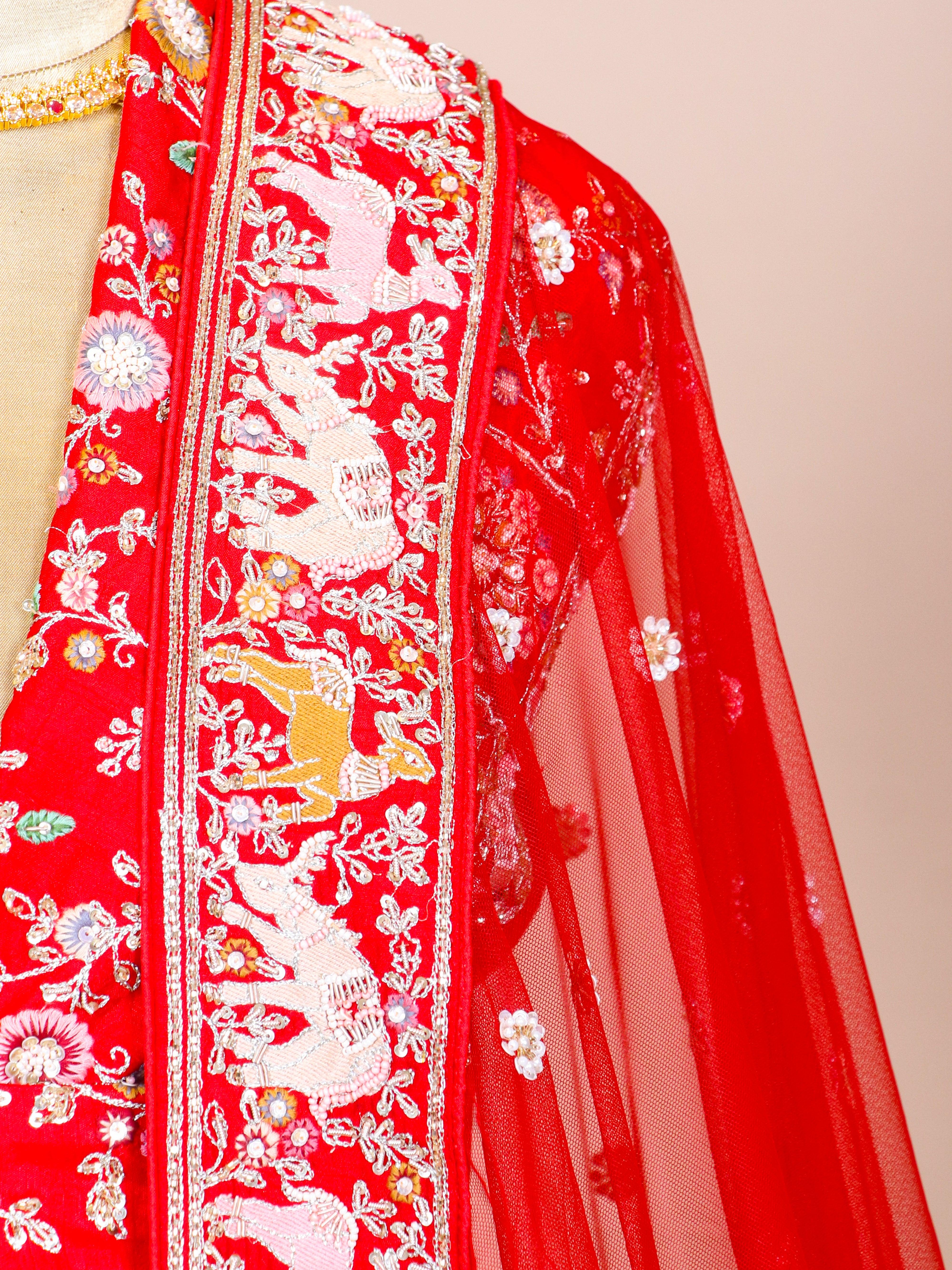Designer Red Raw Silk Bridal Lehenga - Sumangal Ekam