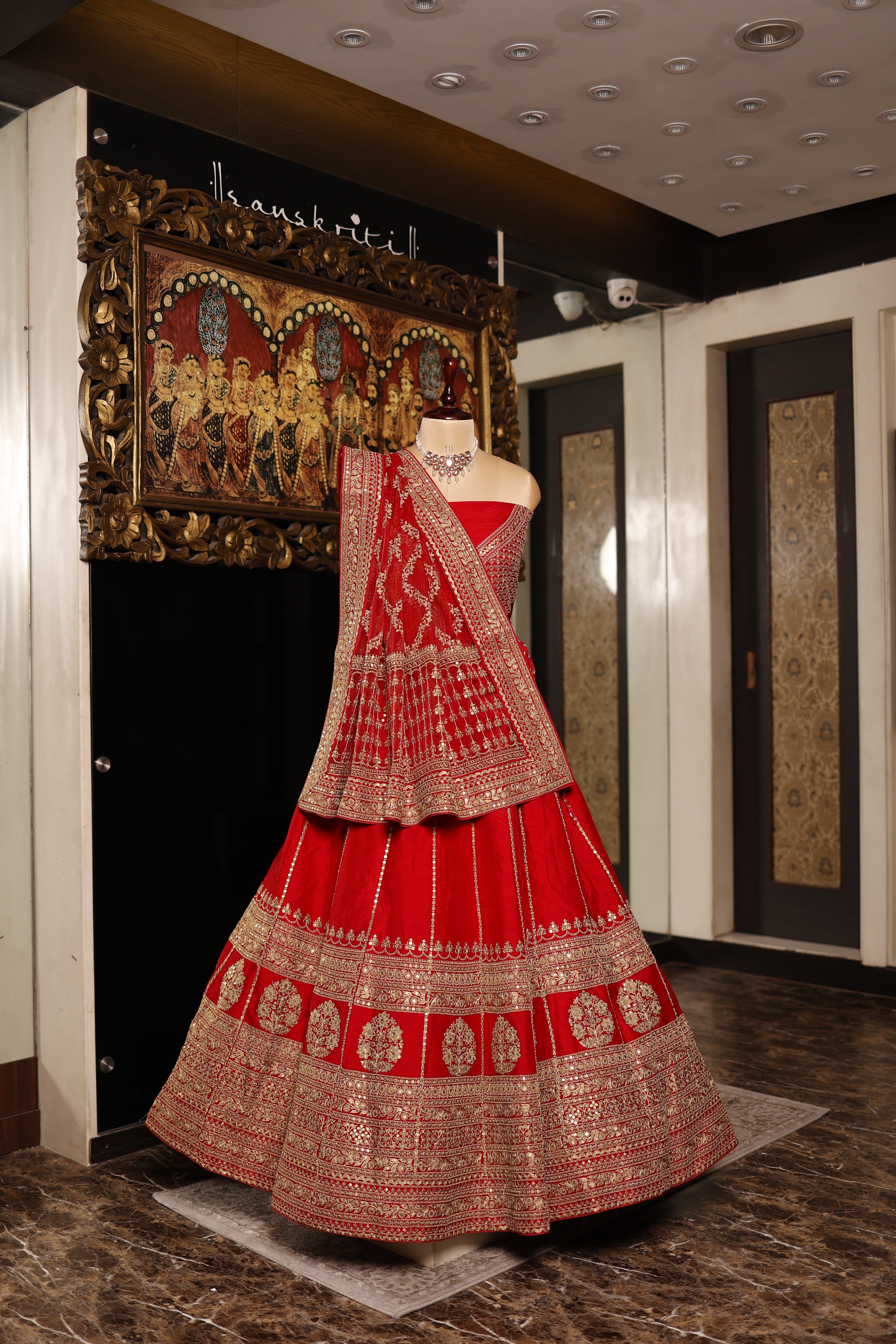 Designer Red Raw Silk Bridal Lehenga