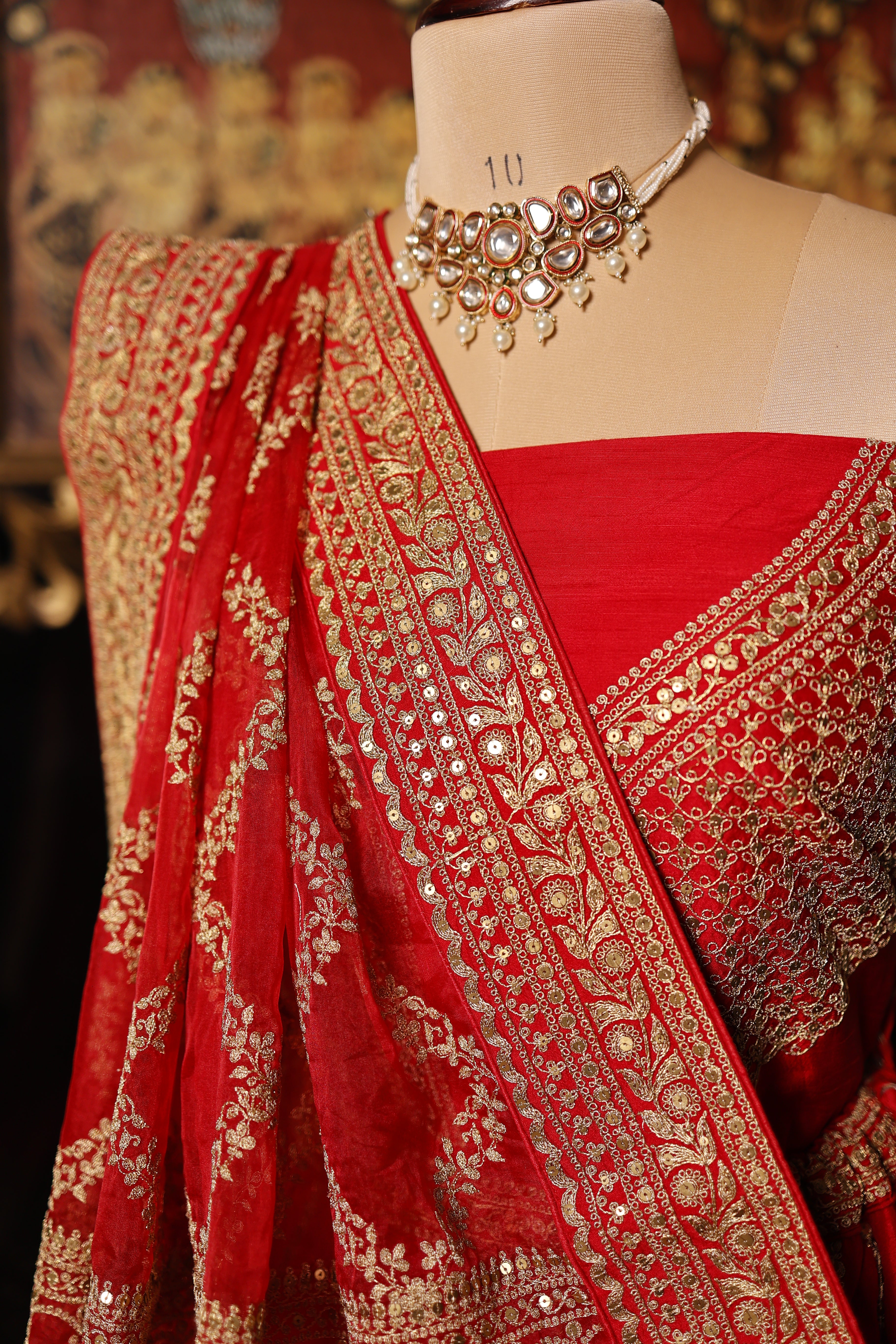 Designer Red Raw Silk Bridal Lehenga
