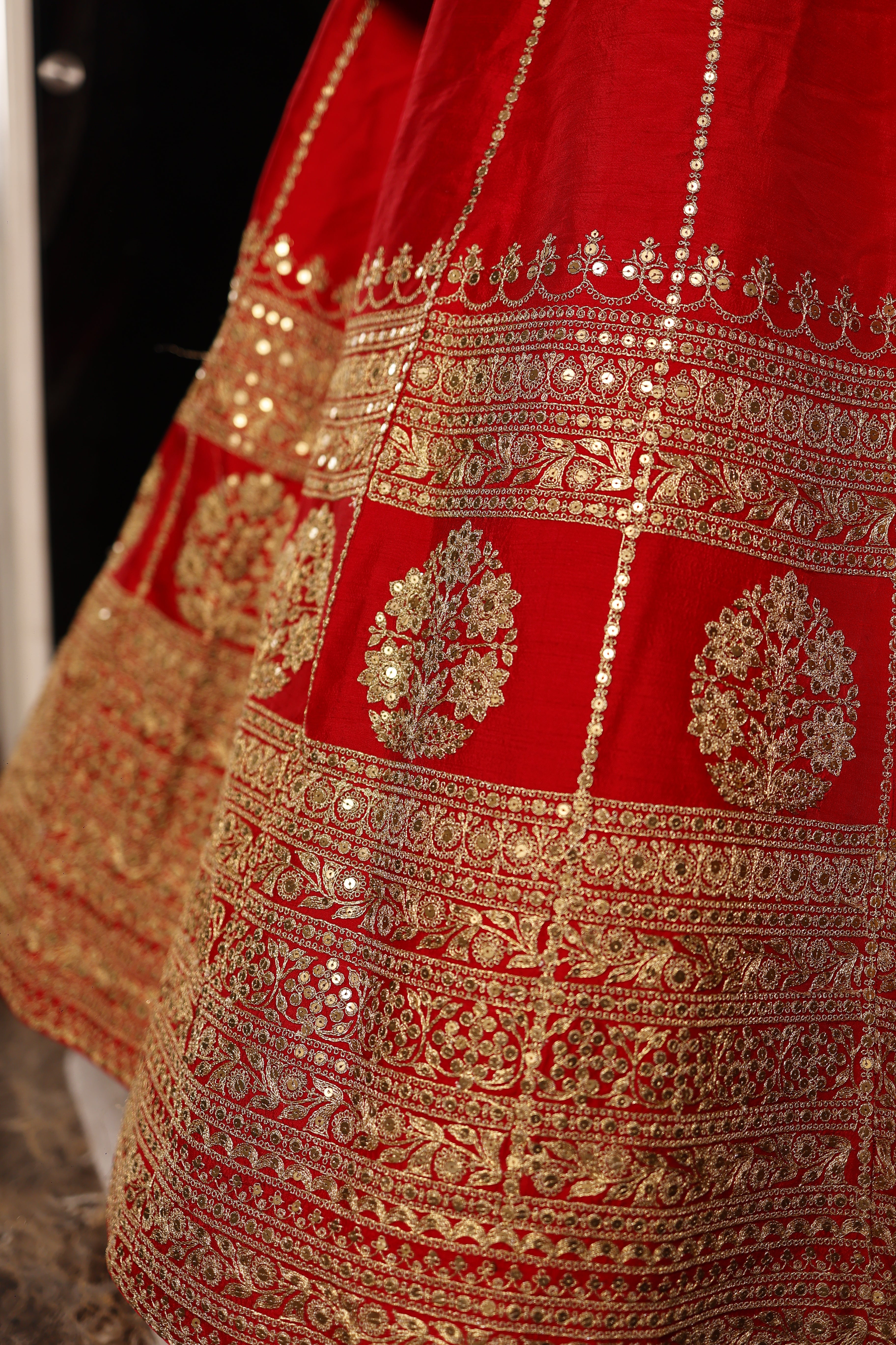 Designer Red Raw Silk Bridal Lehenga