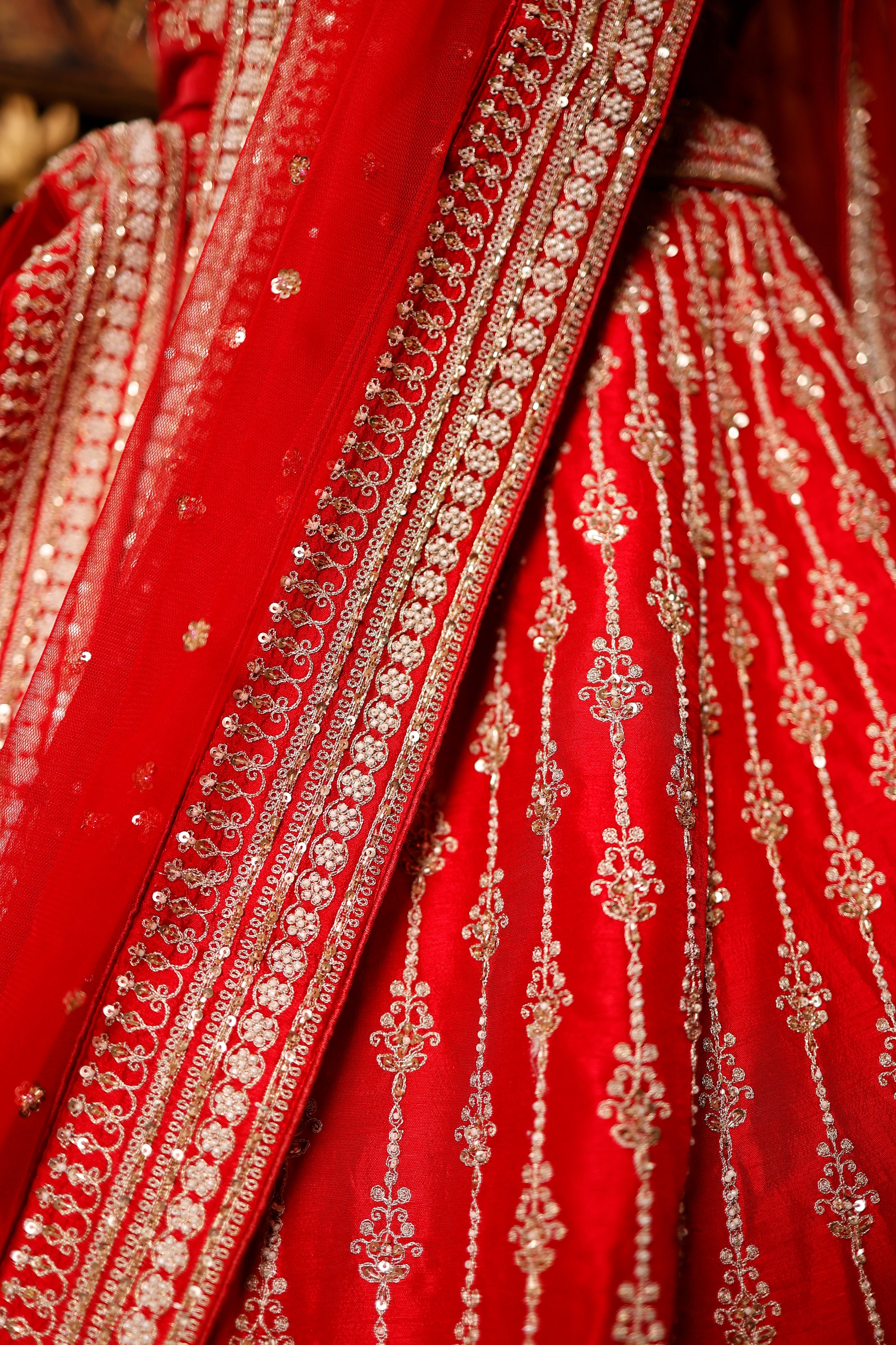 Designer Red Raw Silk Bridal Lehenga