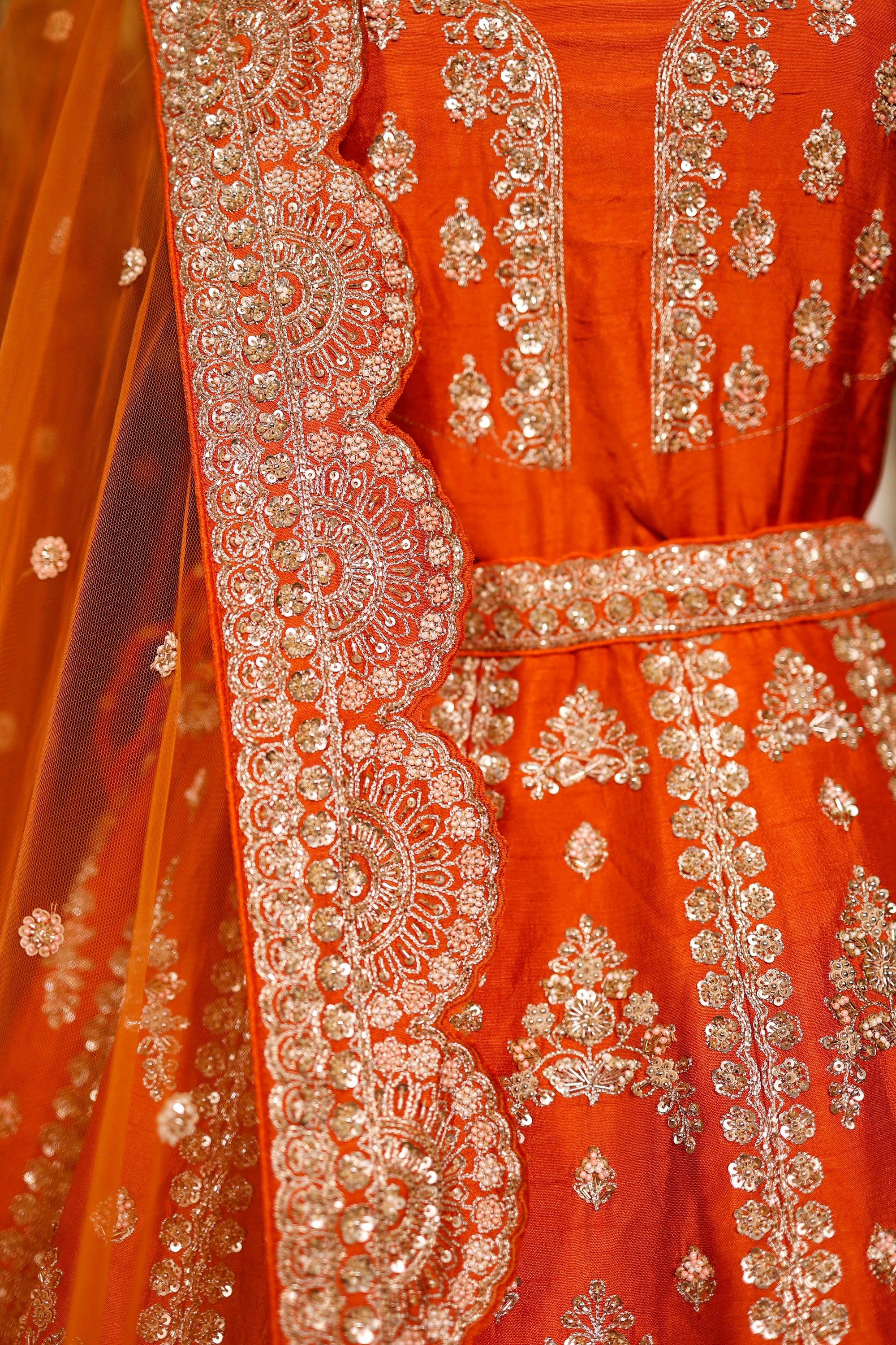 Designer Orange Raw Silk Bridal Lehenga