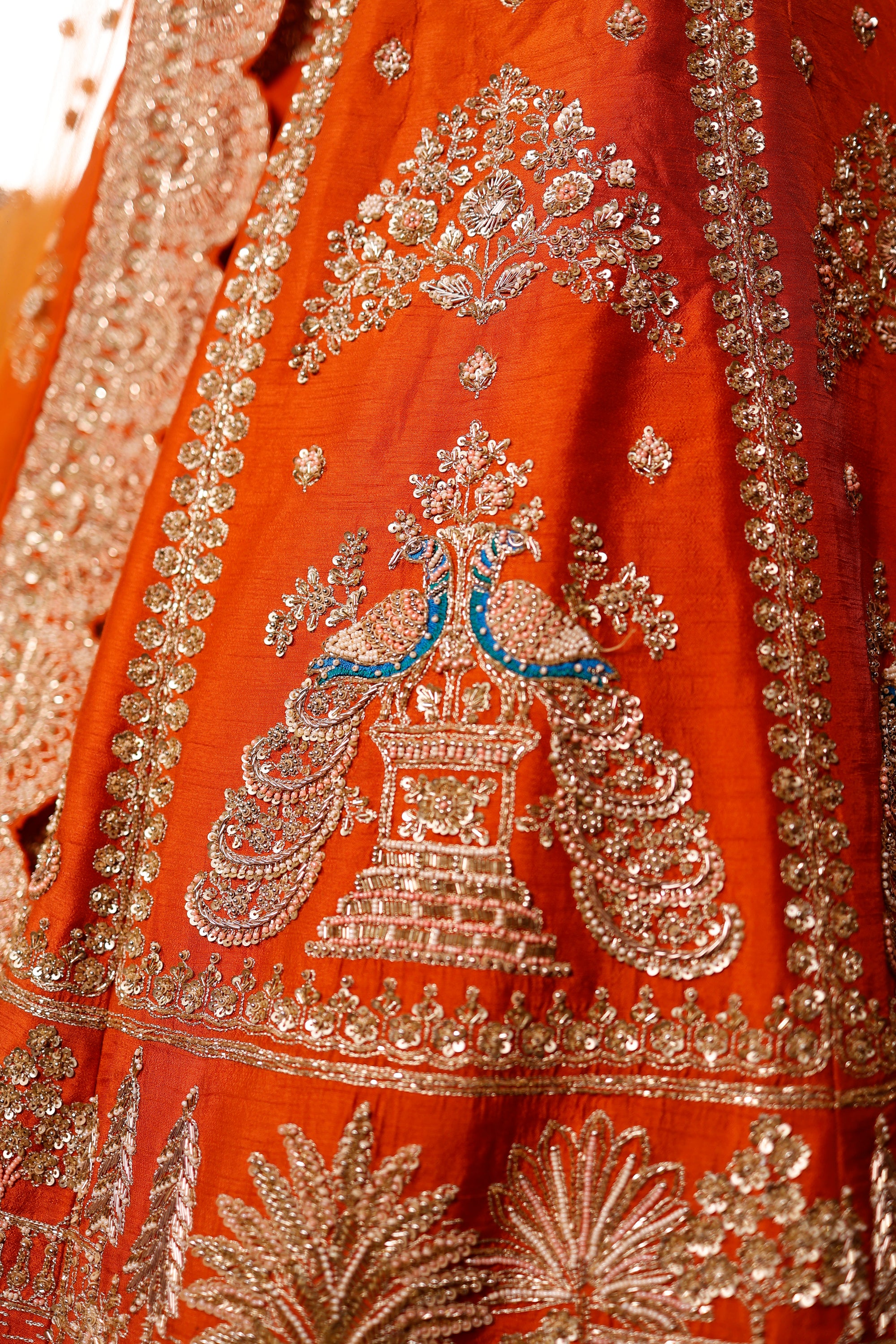 Designer Orange Raw Silk Bridal Lehenga