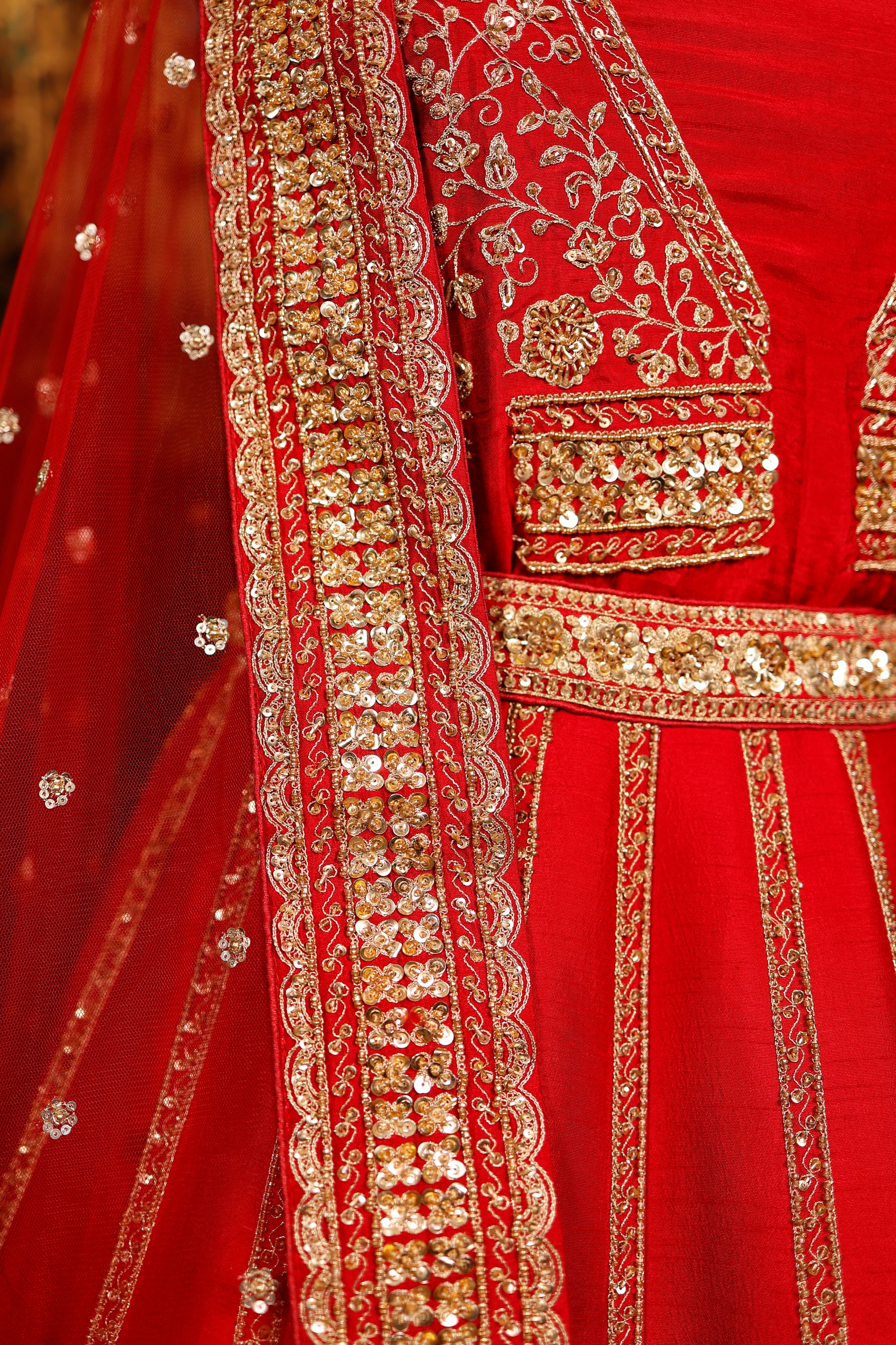 Designer Red Raw Silk Bridal Lehenga