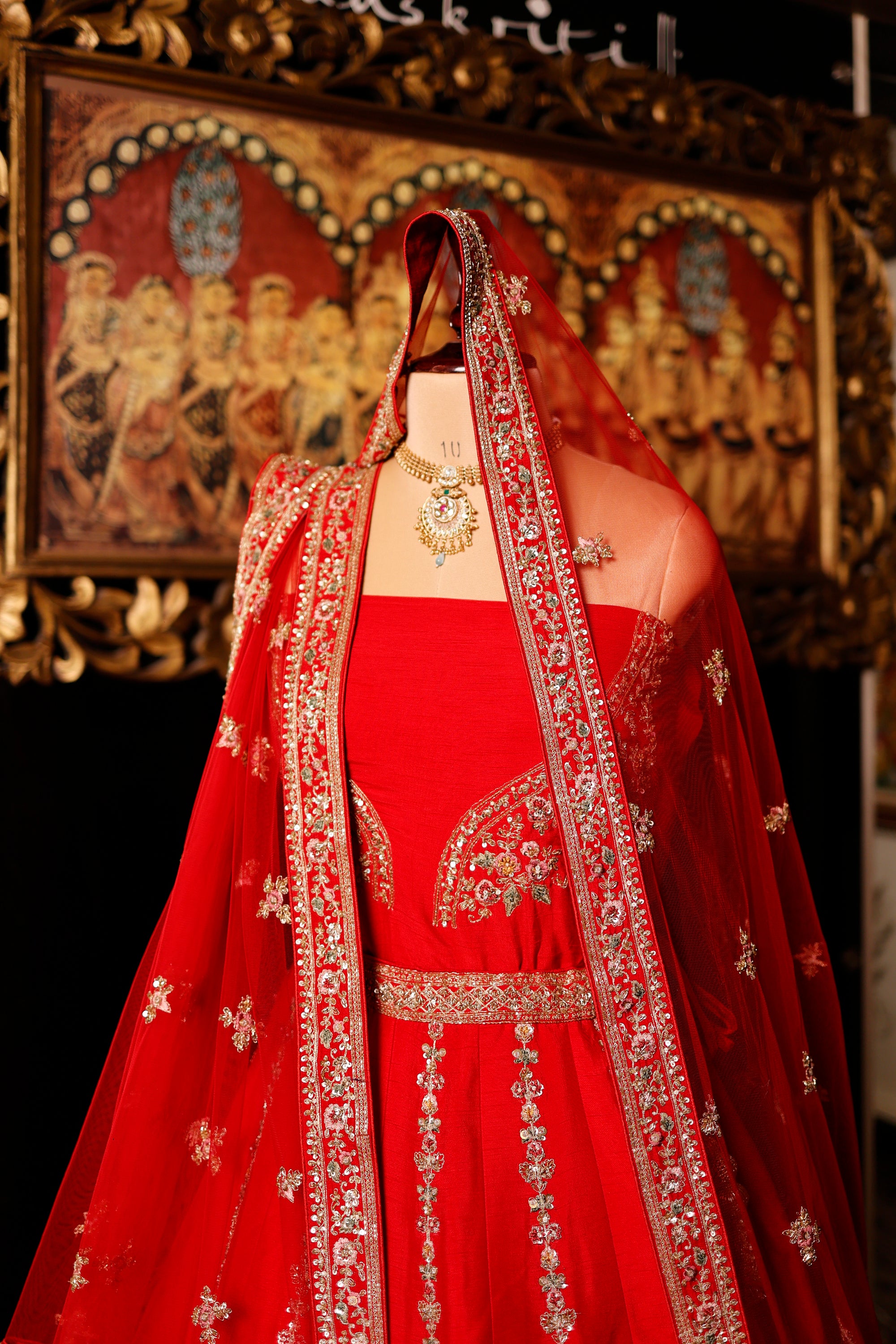 Designer Red Raw Silk Bridal Lehenga