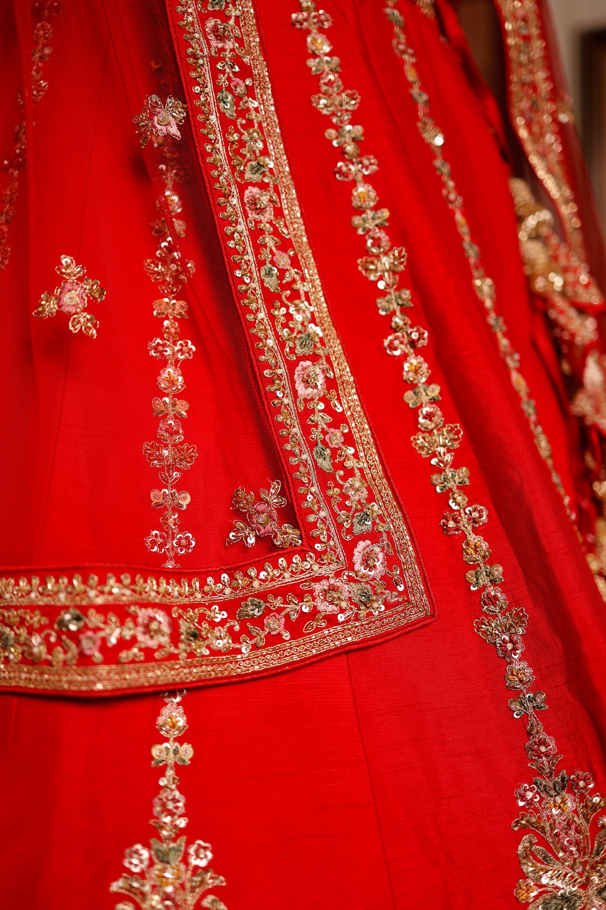 Designer Red Raw Silk Bridal Lehenga