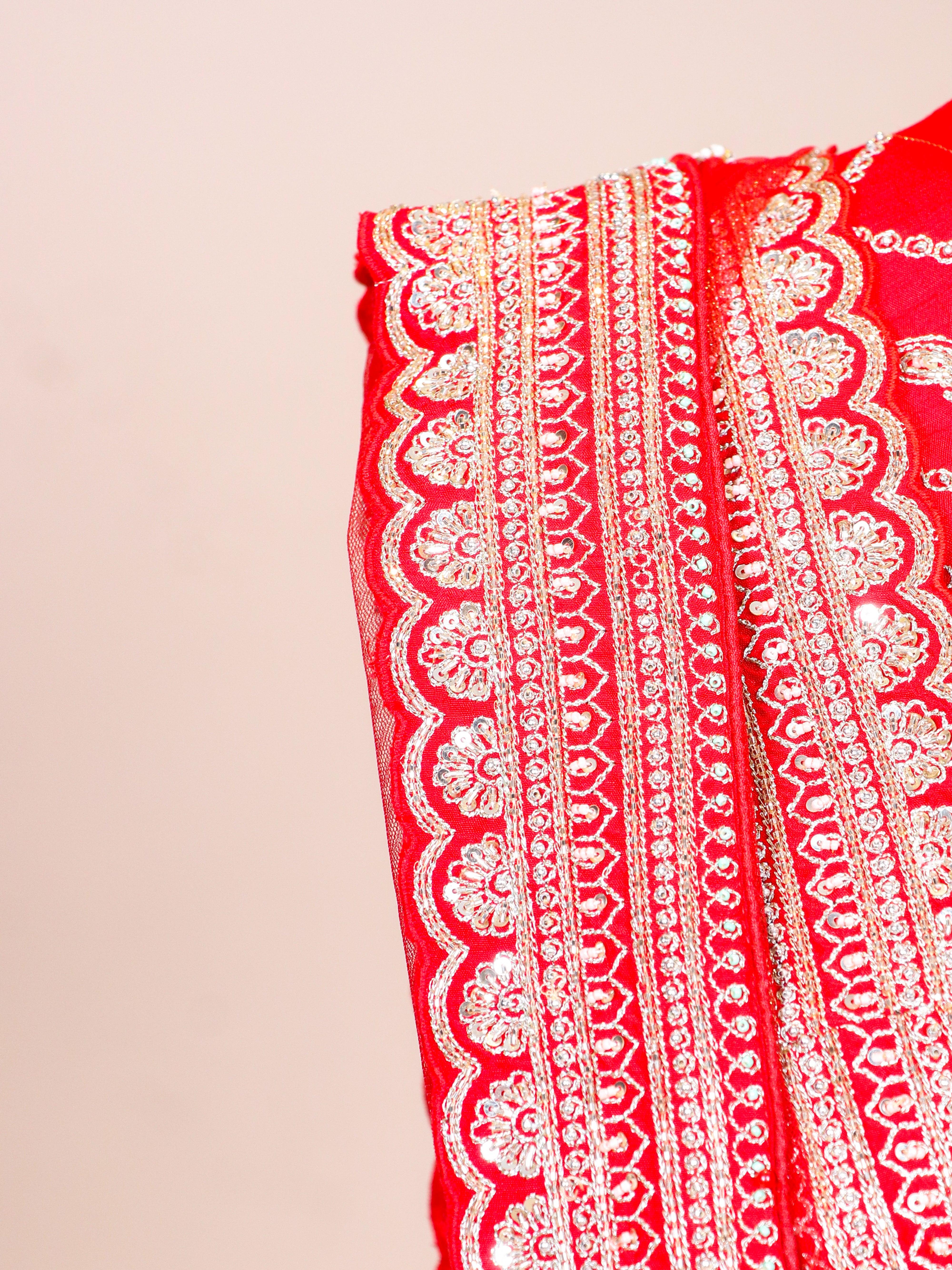 Designer Red Raw Silk Bridal Lehenga - Sumangal Ekam