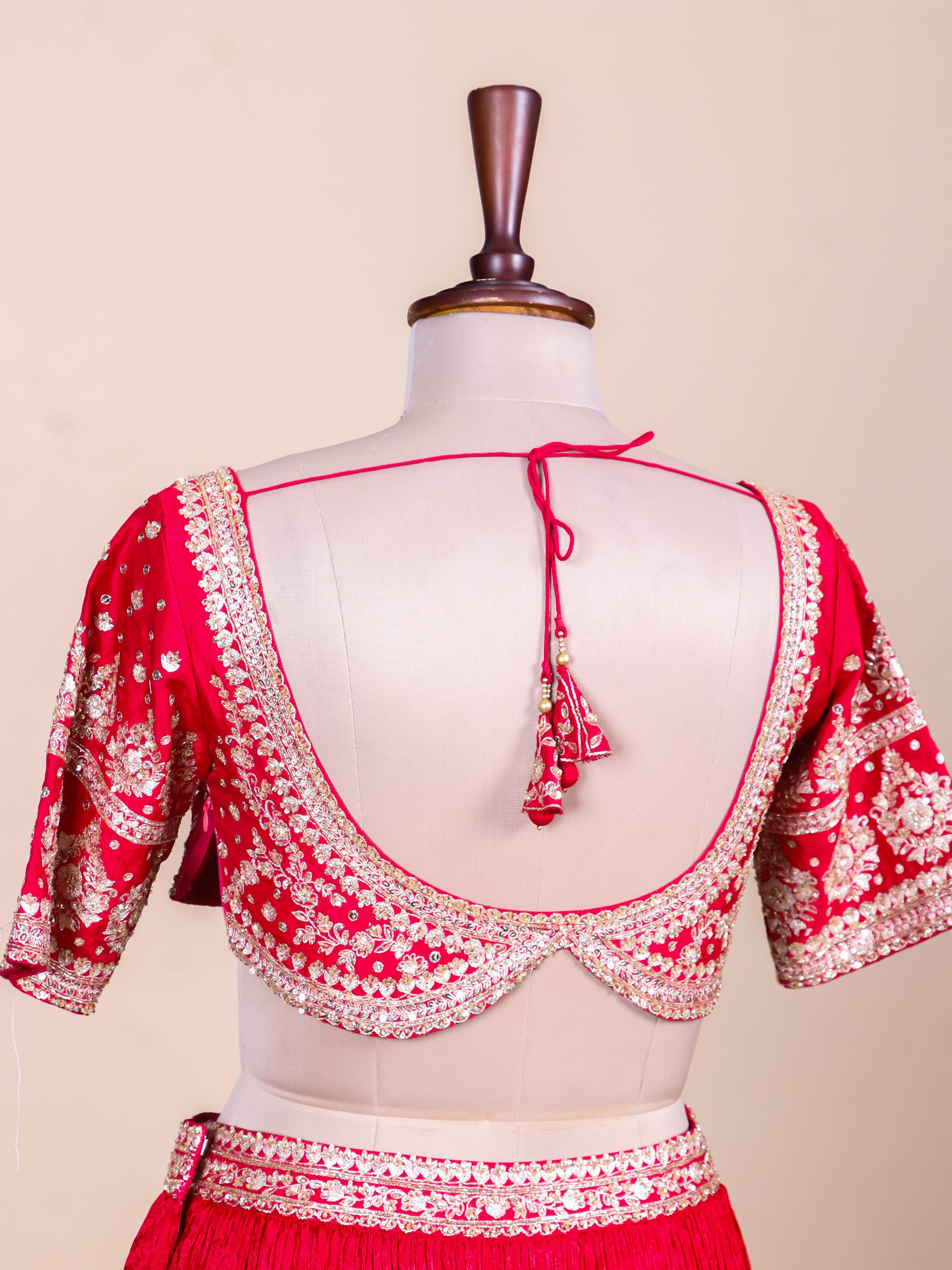 Designer Red Crepe Silk Party Wear Lehenga - Sumangal Ekam