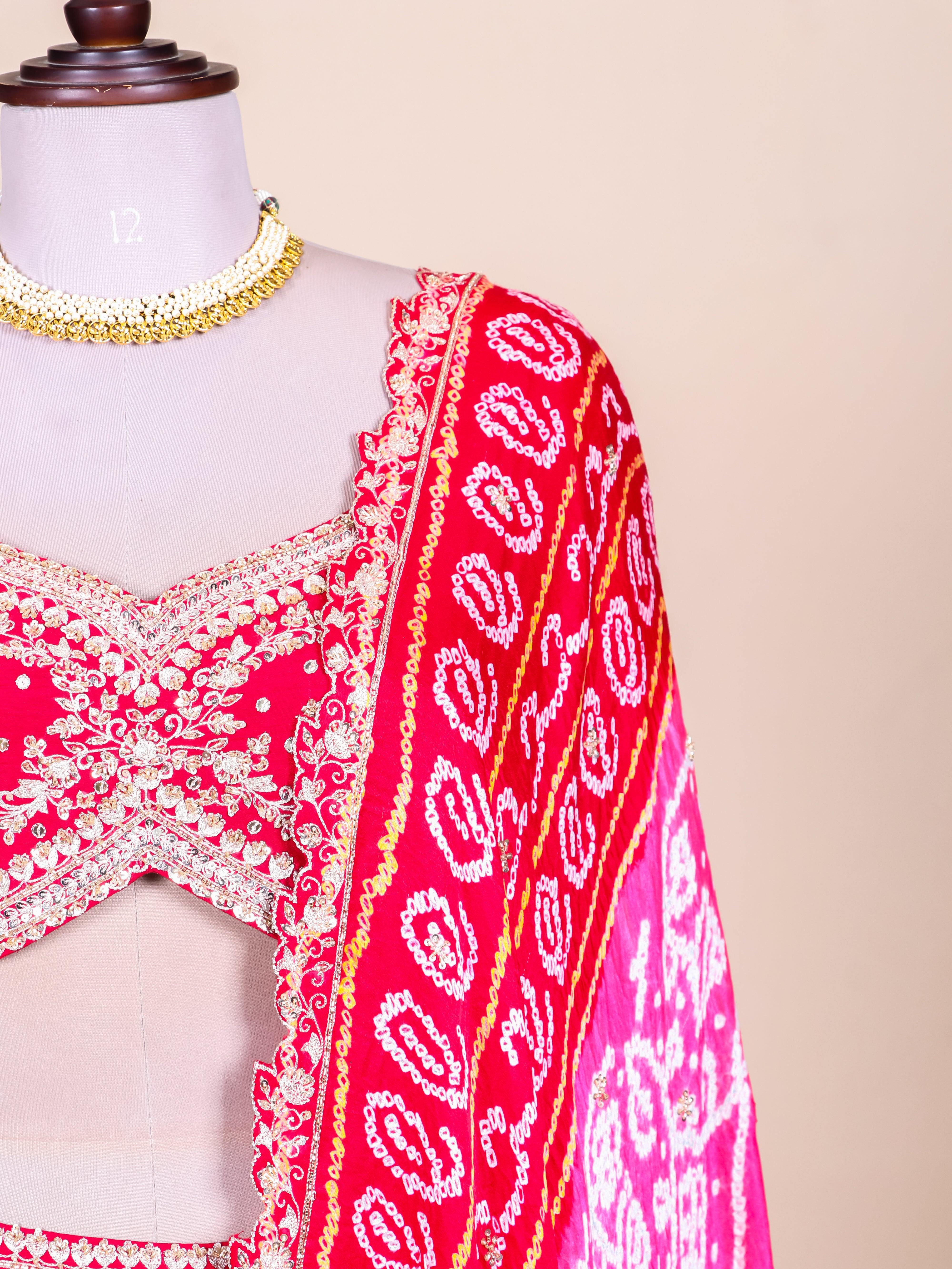 Designer Red Crepe Silk Party Wear Lehenga - Sumangal Ekam