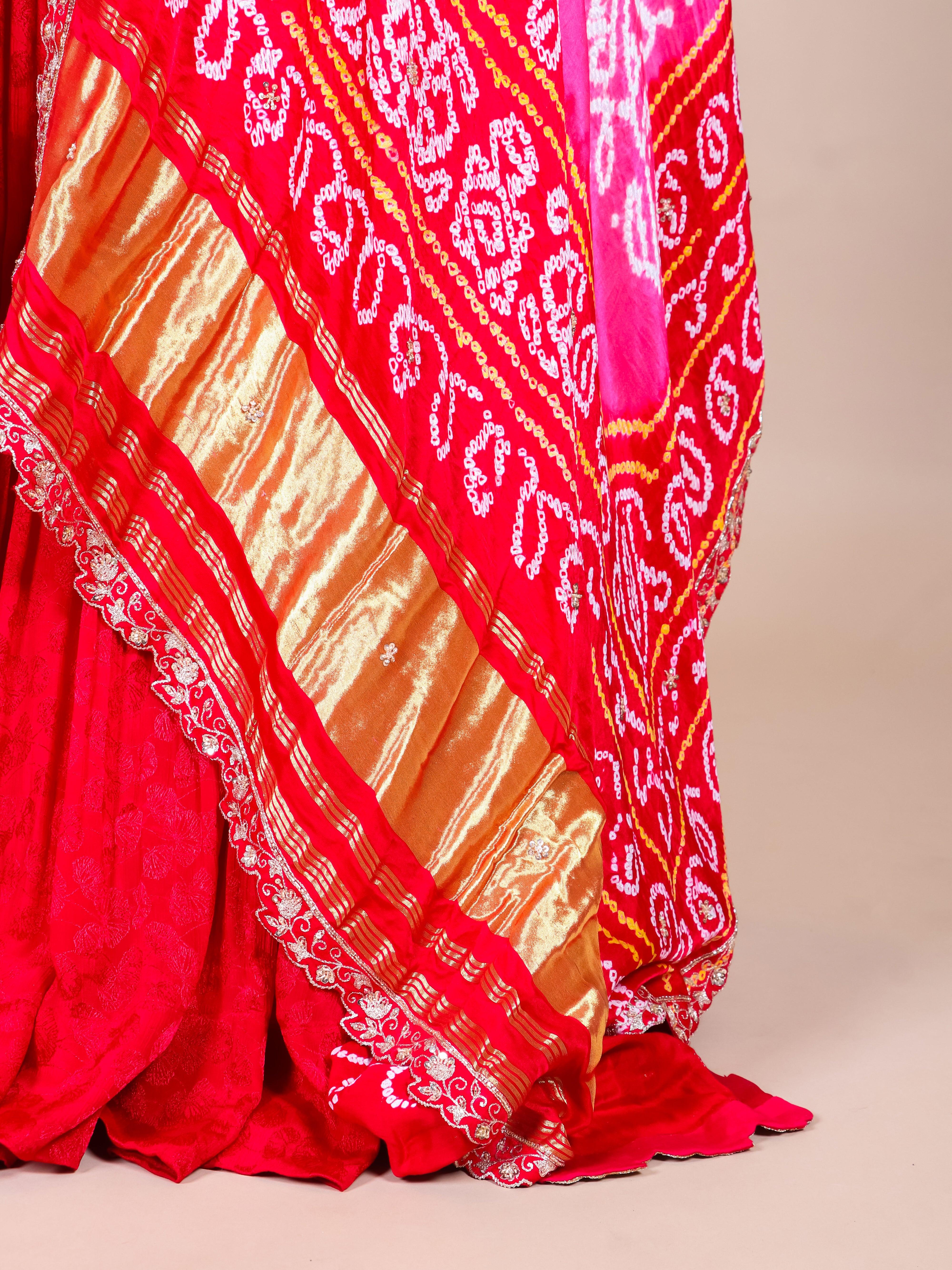 Designer Red Crepe Silk Party Wear Lehenga - Sumangal Ekam