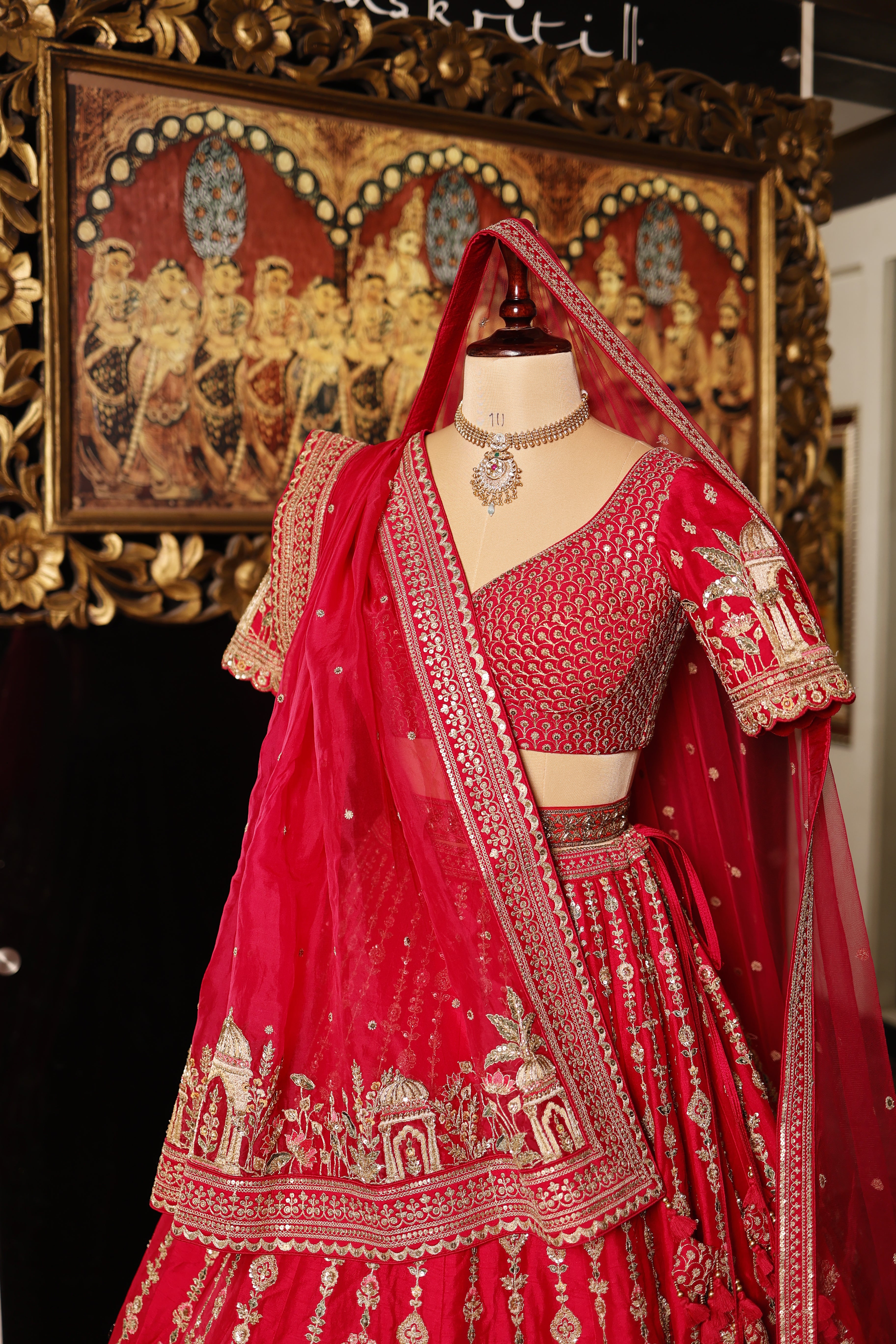 Designer Rani Pink Raw Silk Bridal Lehenga