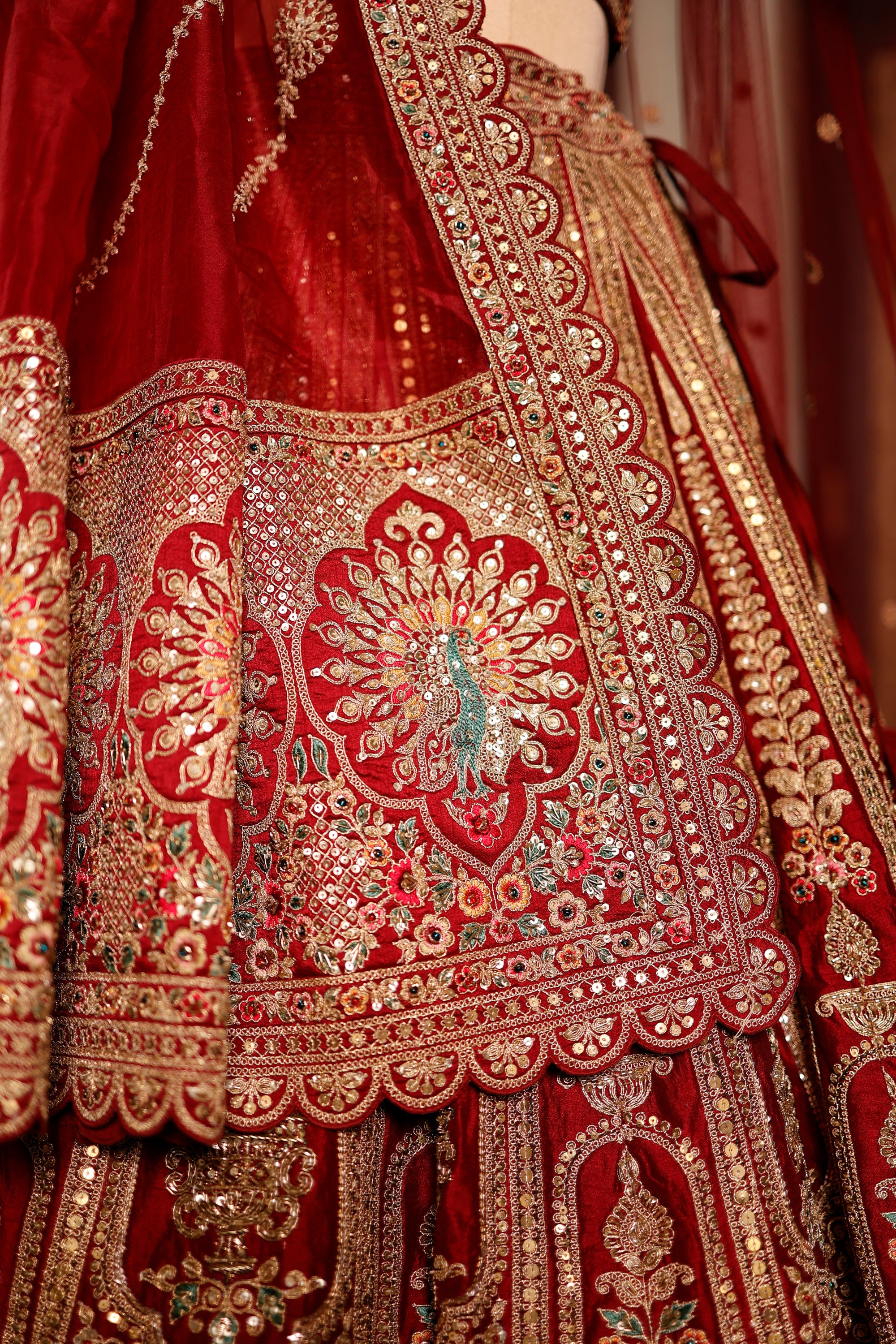 Designer Reddish Maroon Raw Silk Bridal Lehenga