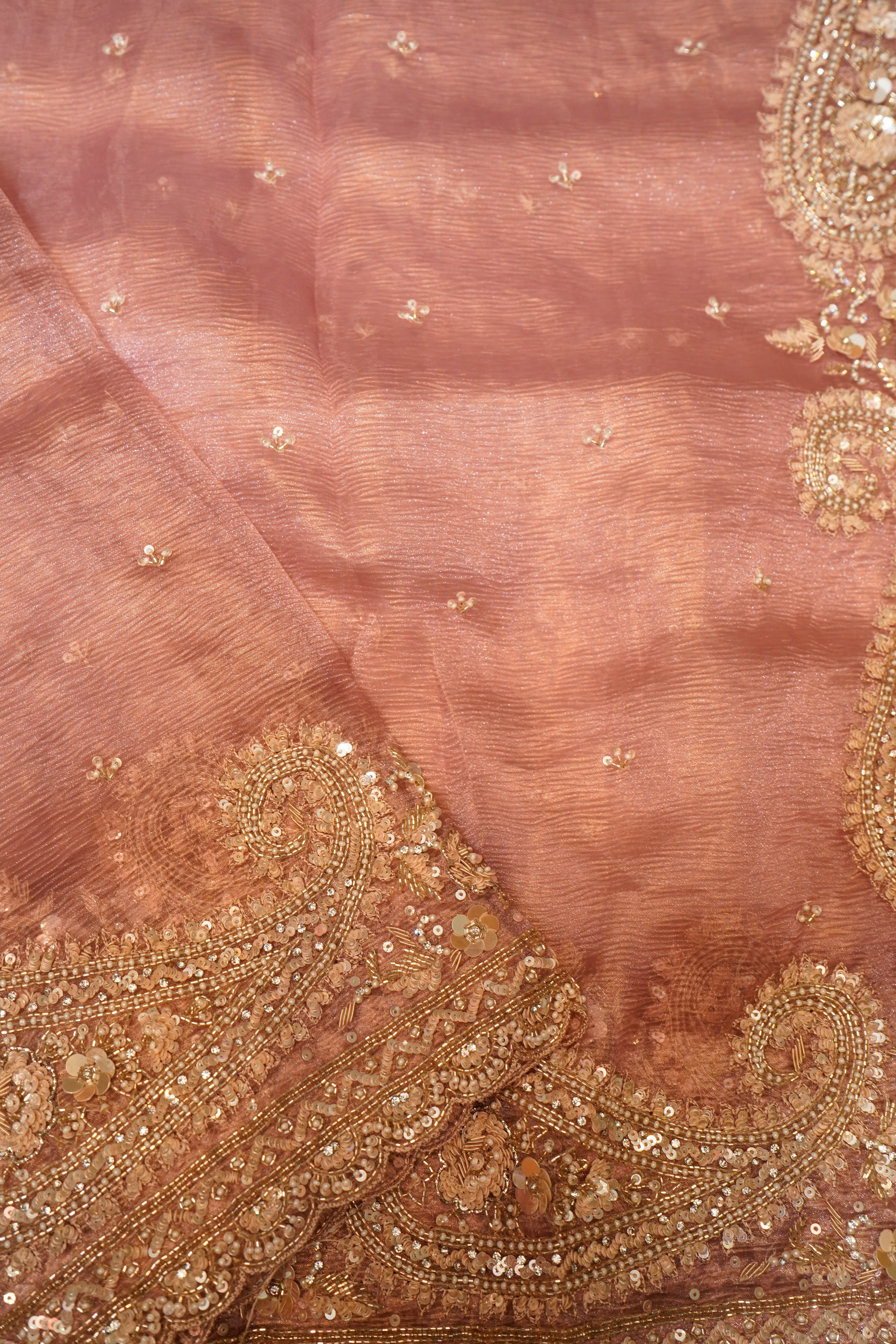 Designer Peach Crush Tissue Saree