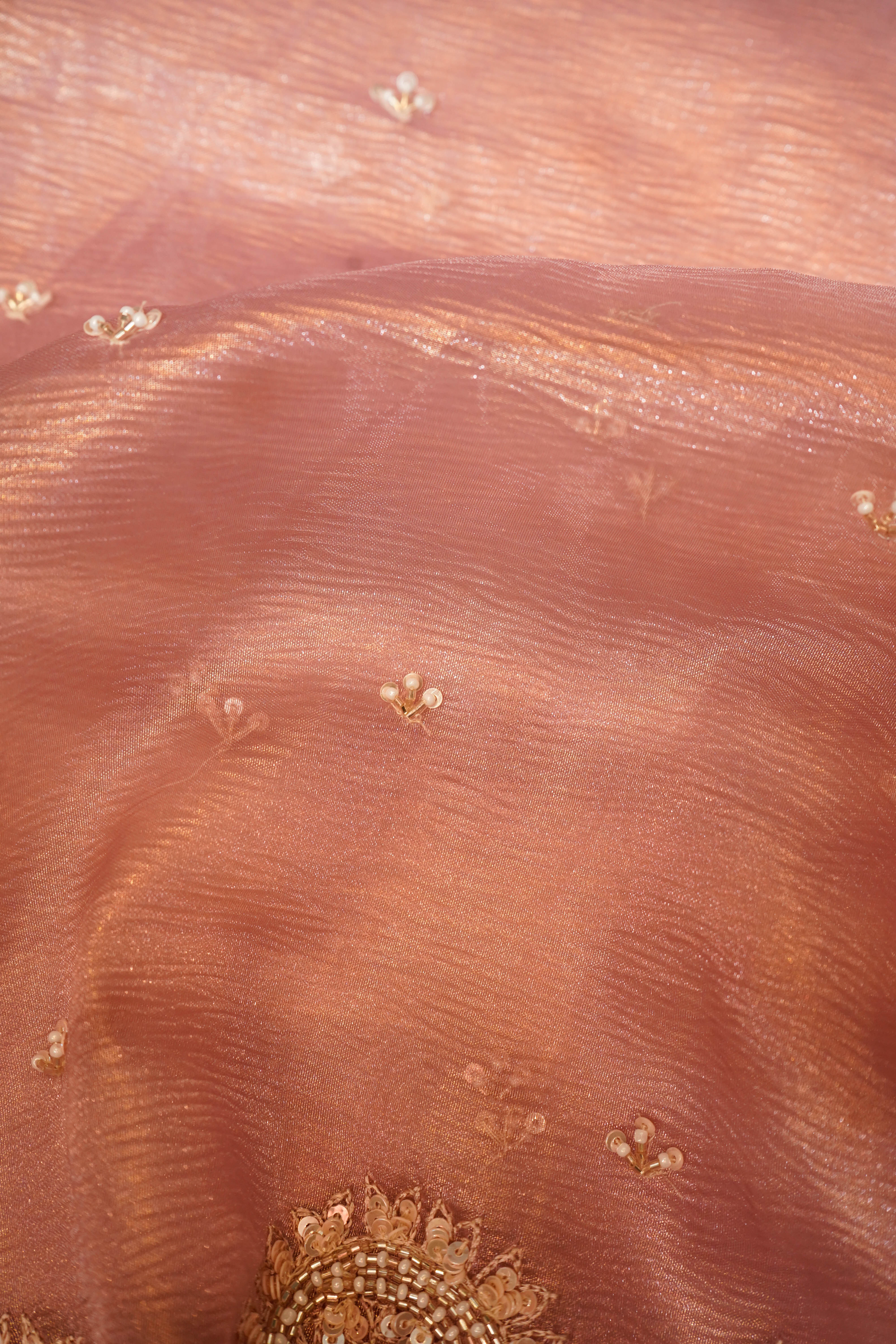 Designer Peach Crush Tissue Saree