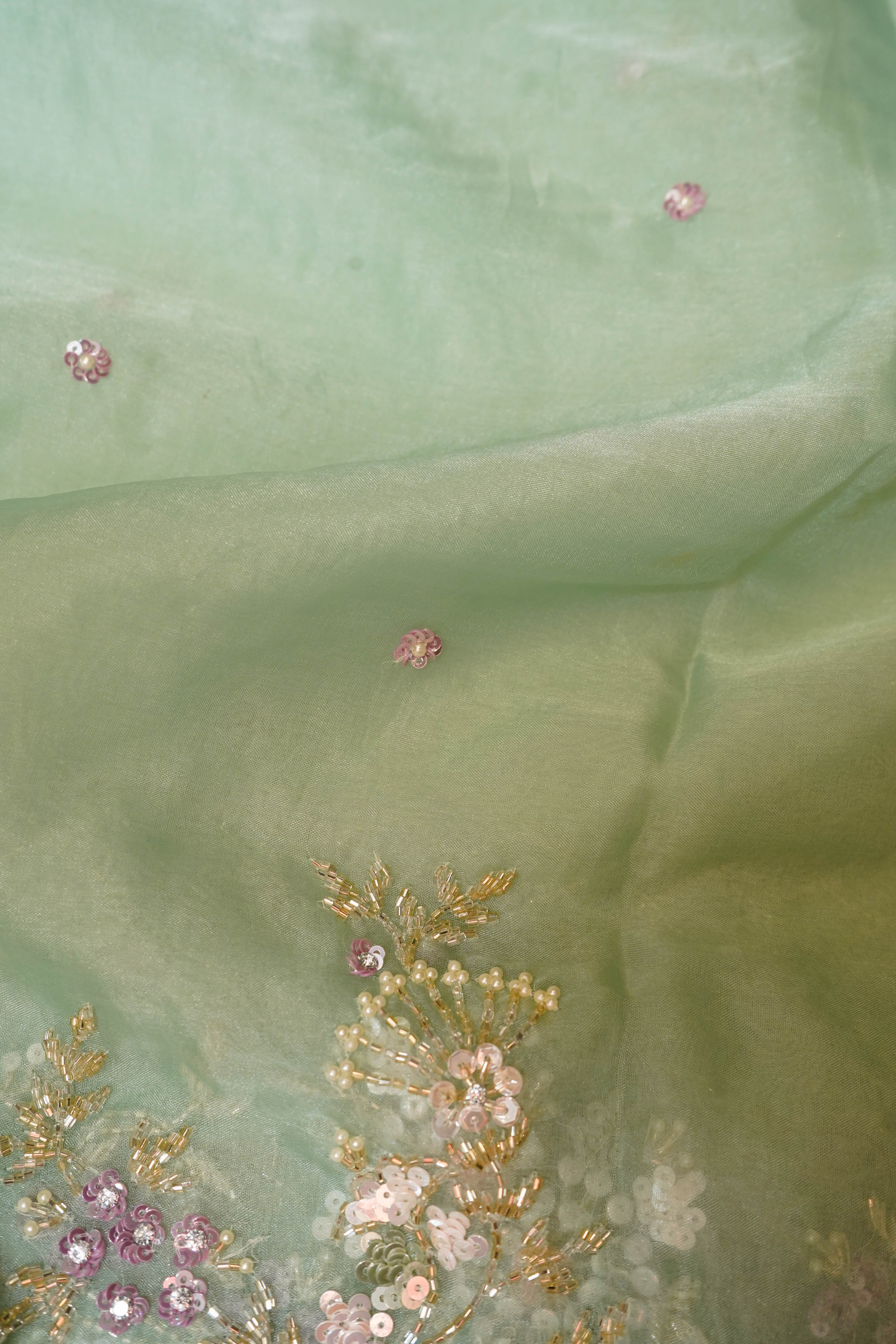 Designer Pista Green Organza Saree