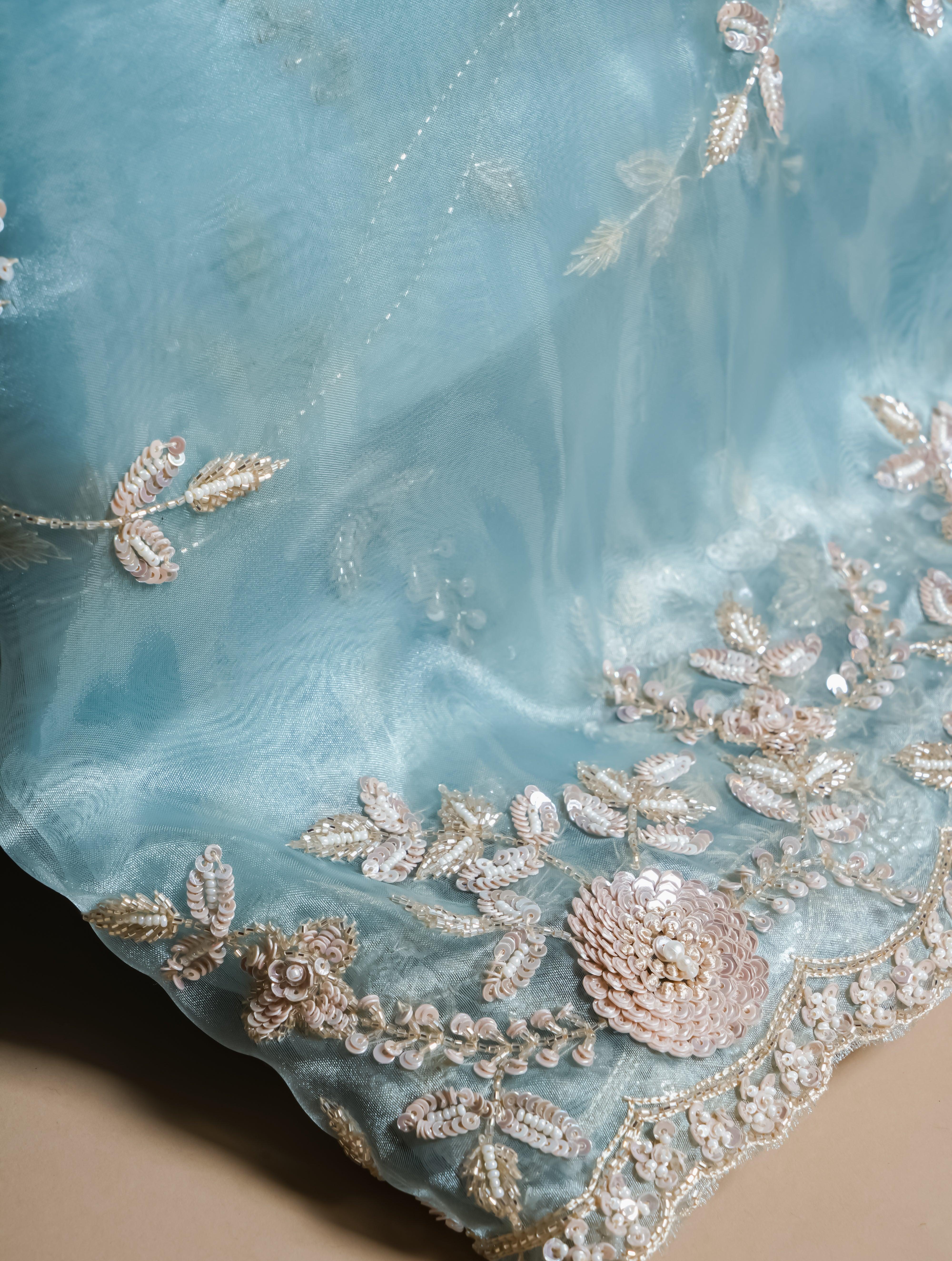 Designer Light Blue Organza Tissue Silk Saree - Sumangal Ekam
