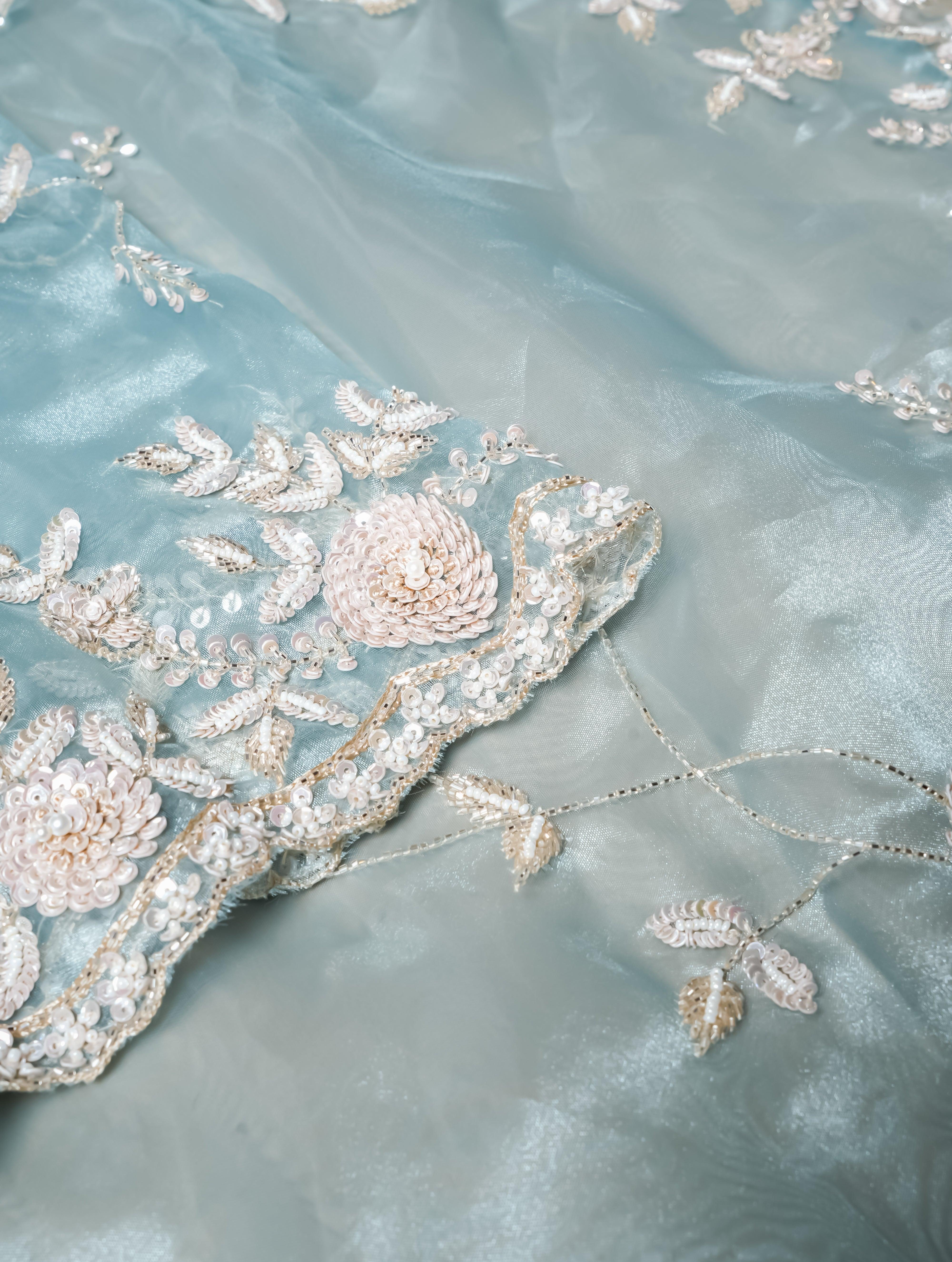 Designer Light Blue Organza Tissue Silk Saree - Sumangal Ekam