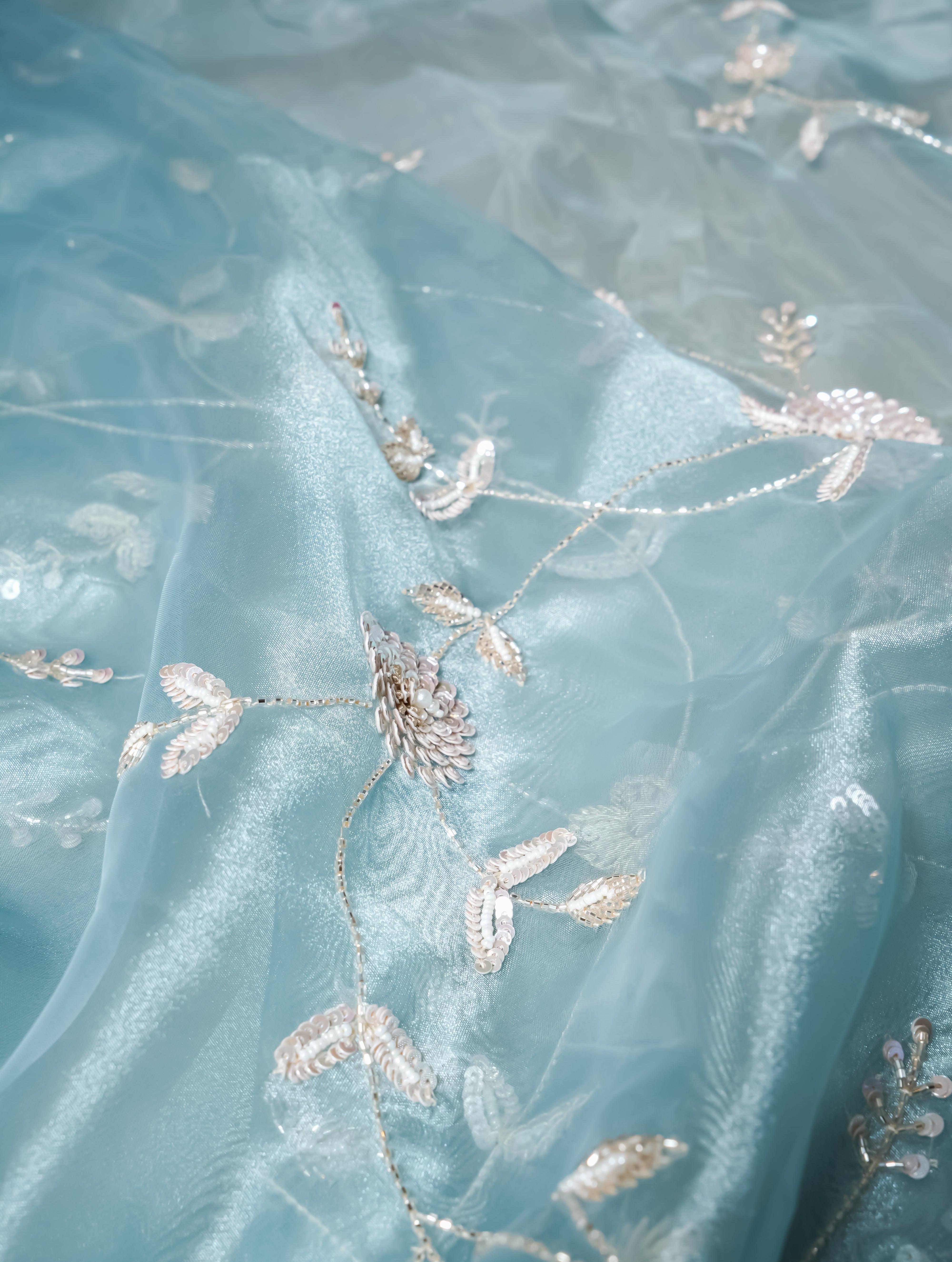 Designer Light Blue Organza Tissue Silk Saree - Sumangal Ekam