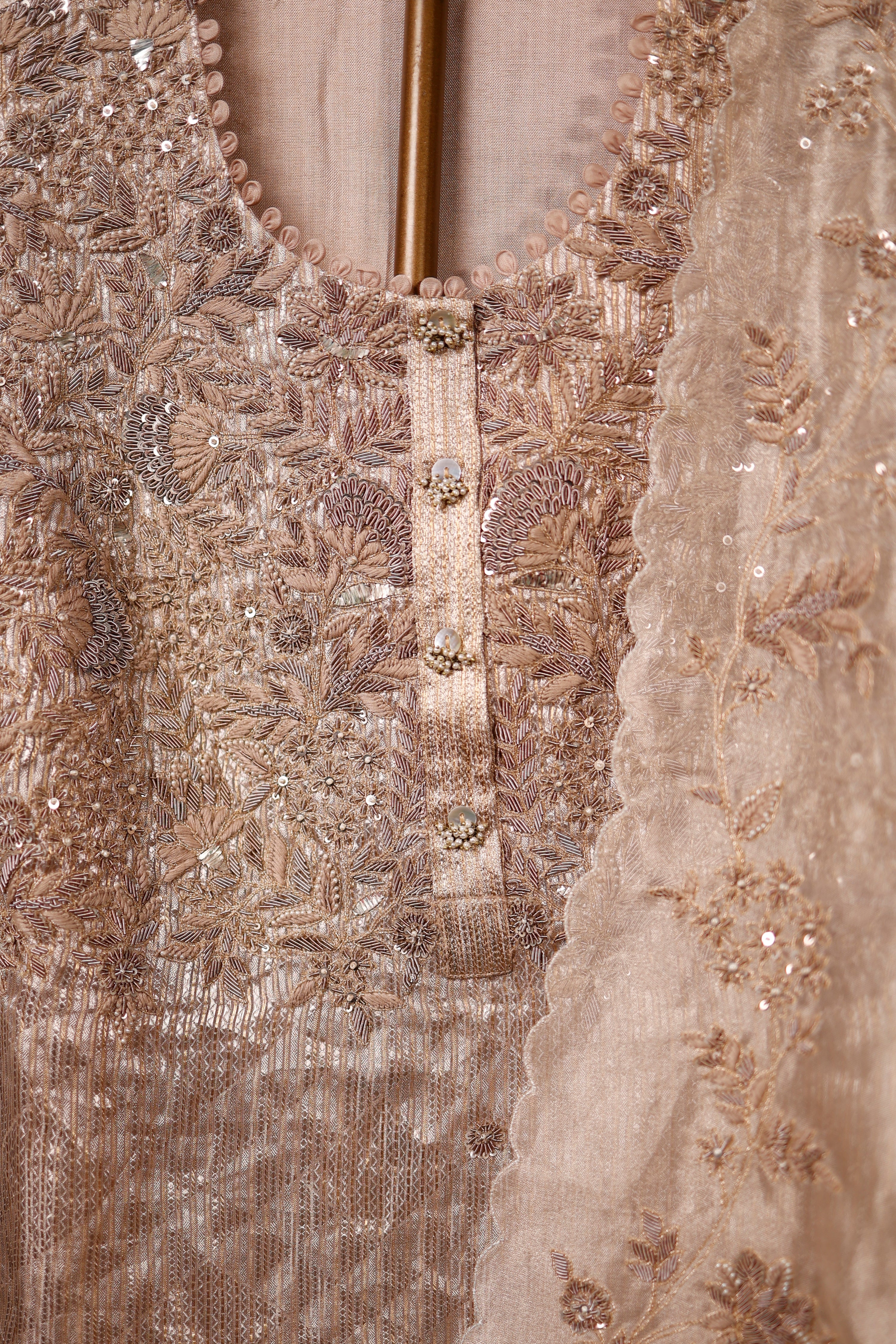 Designer Beige Tissue Silk Suit Set