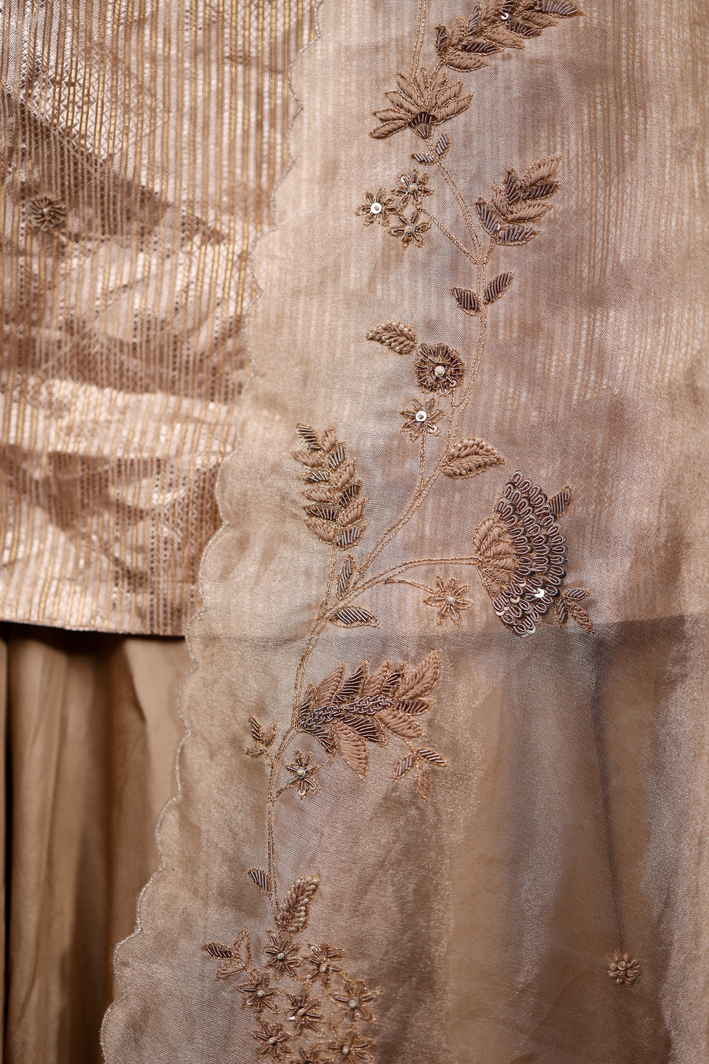 Designer Beige Tissue Silk Suit Set