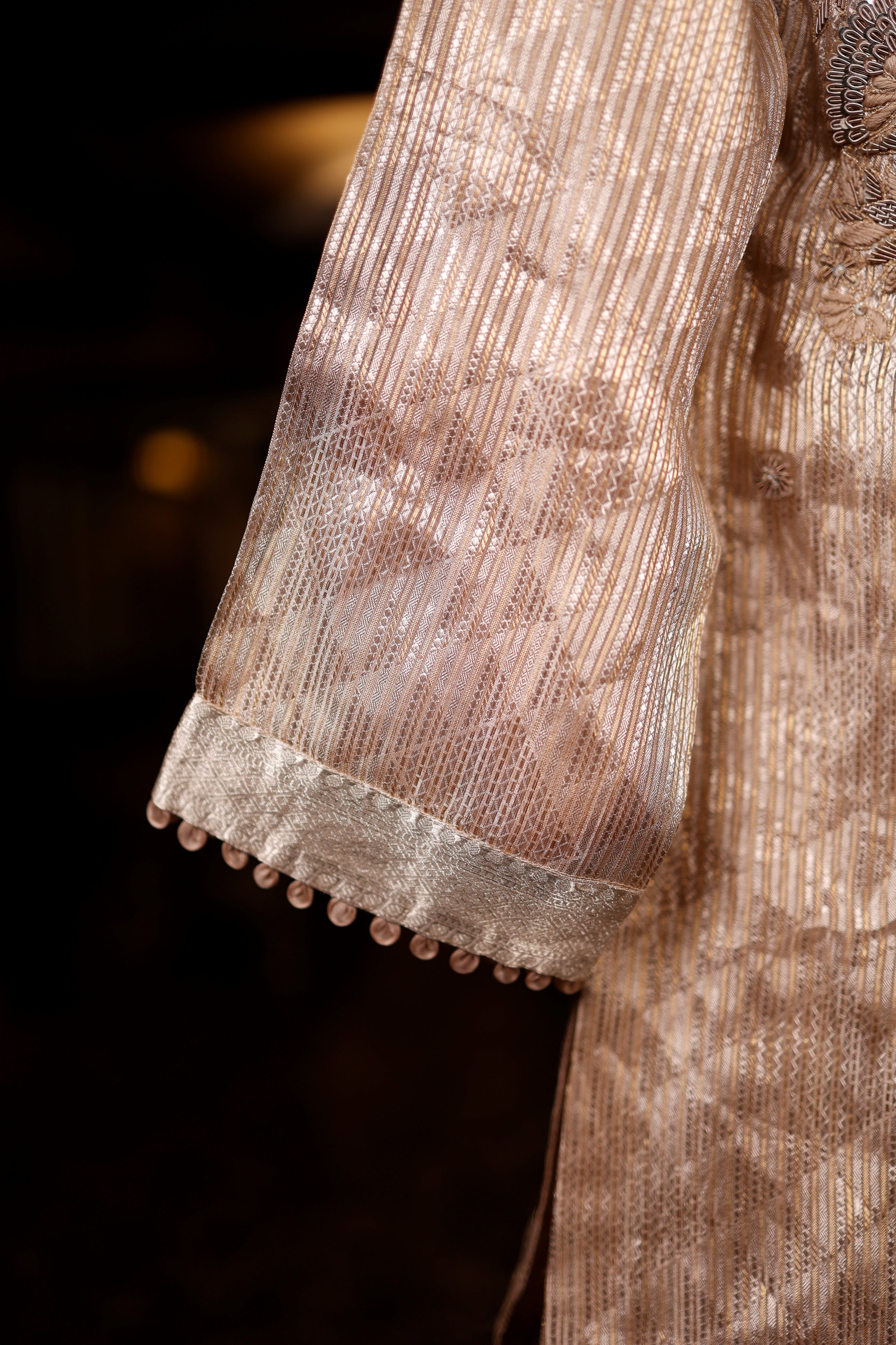 Designer Beige Tissue Silk Suit Set