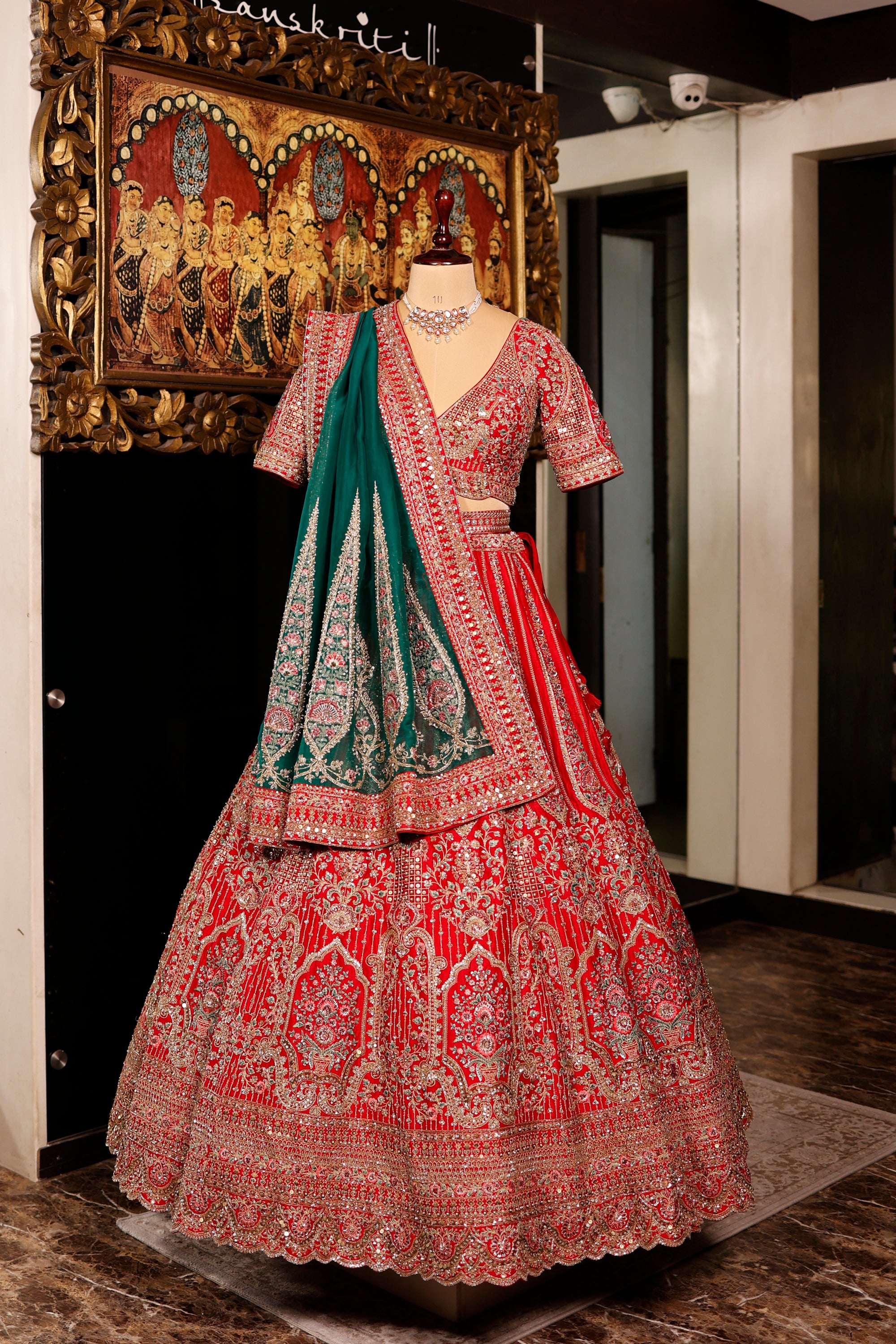 Designer Red Raw Silk Bridal Lehenga