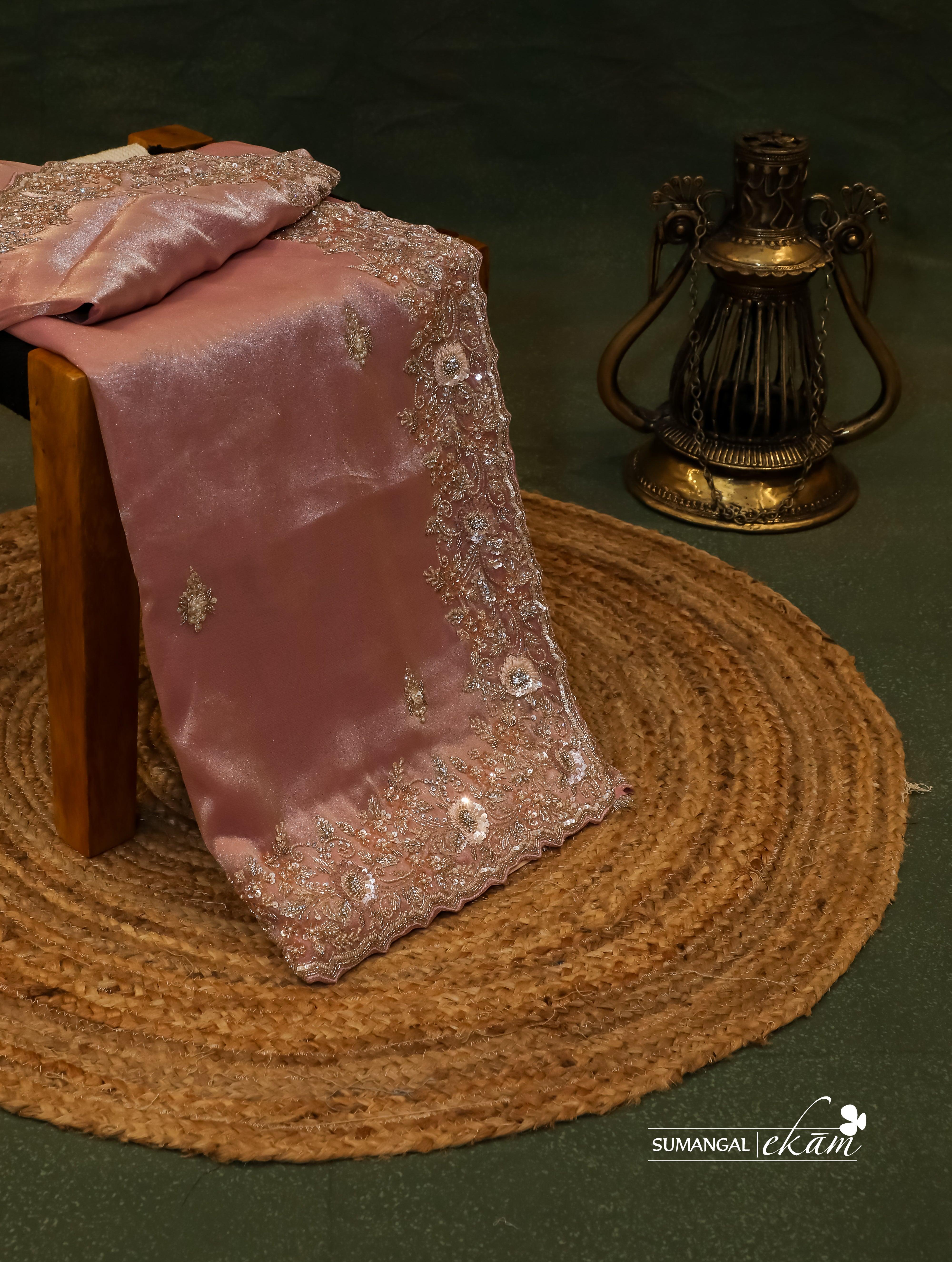 Designer Peach Tissue Silk Saree - Sumangal Ekam