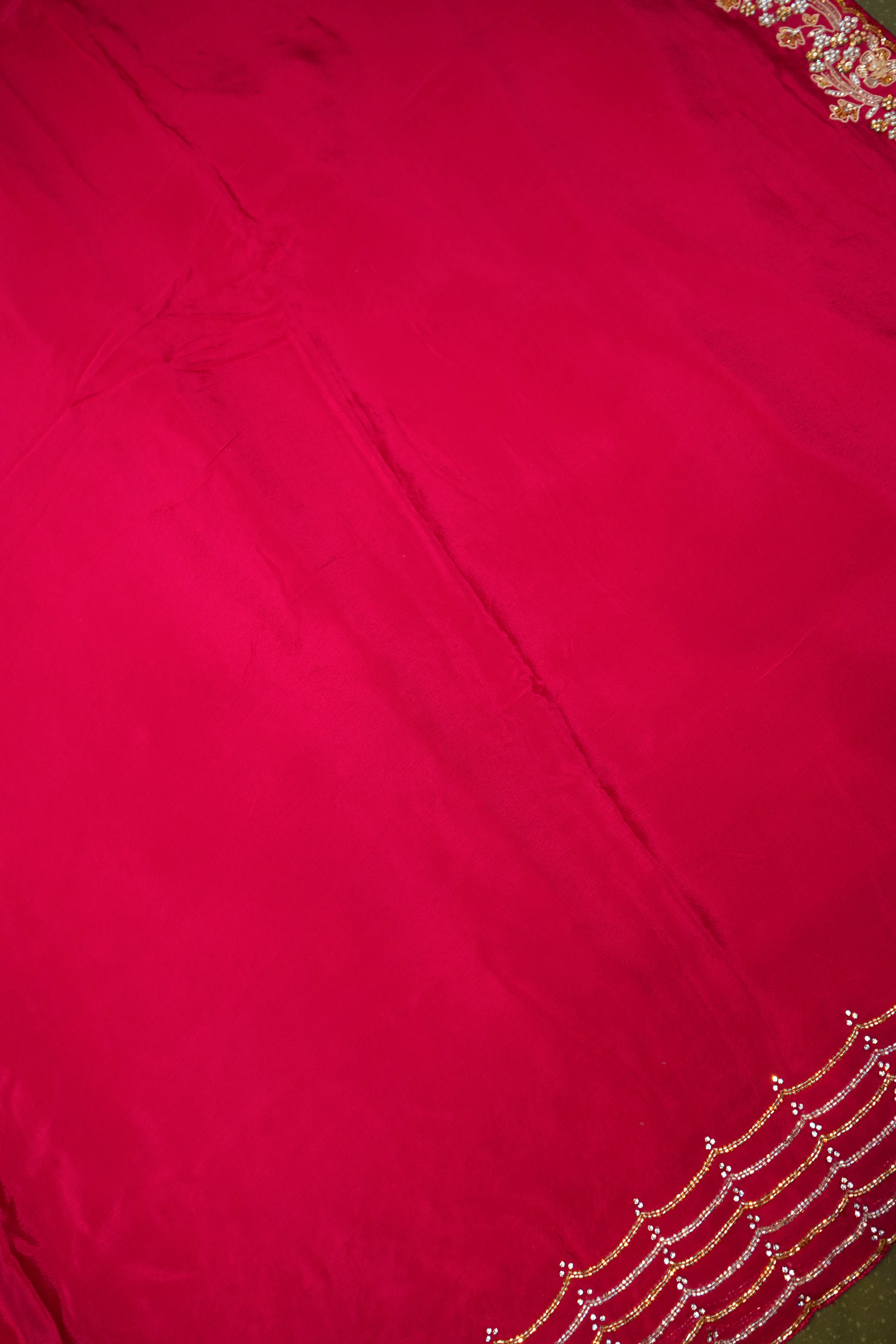 Designer Pink Crepe Silk Saree