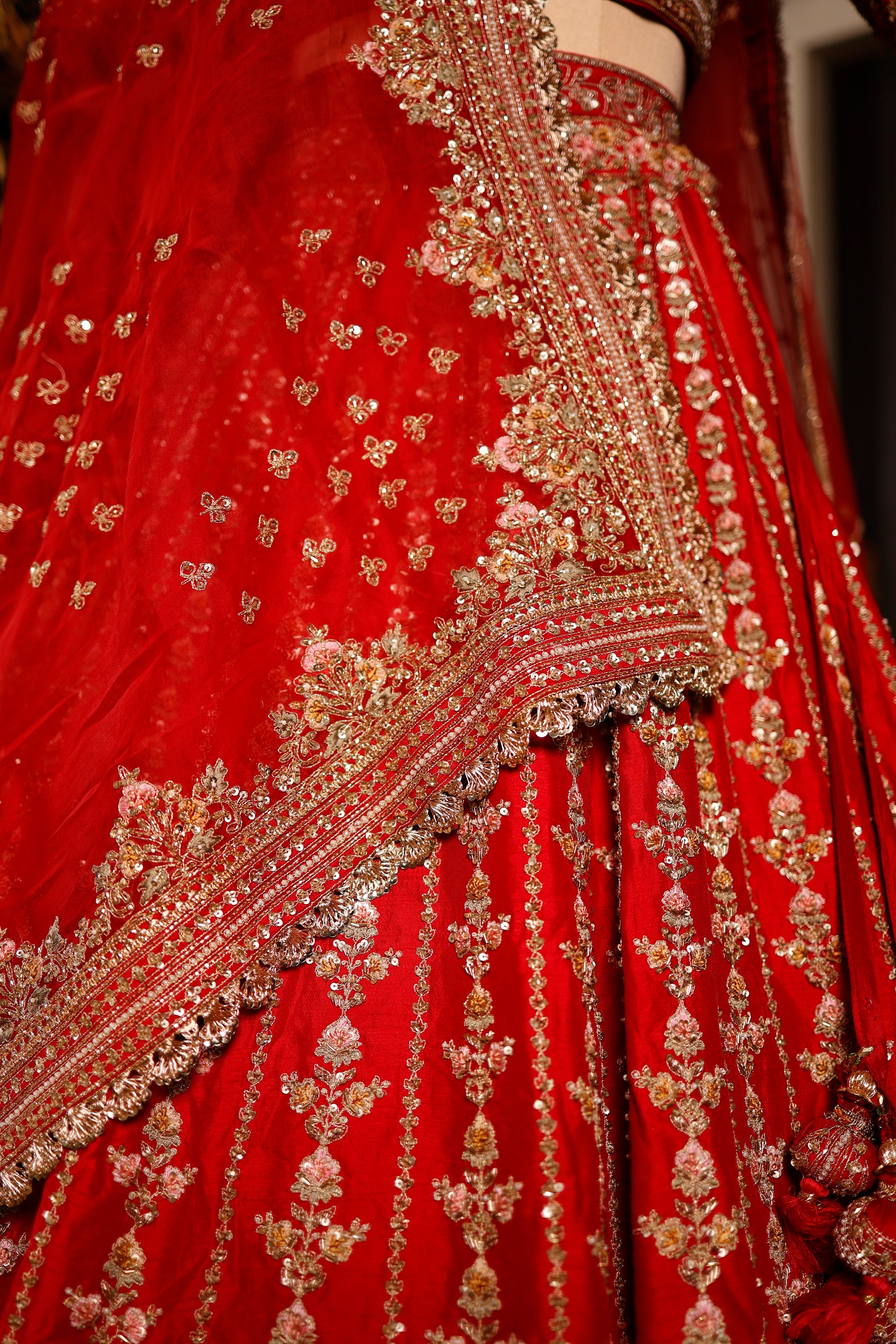 Designer Red Raw Silk Bridal Lehenga
