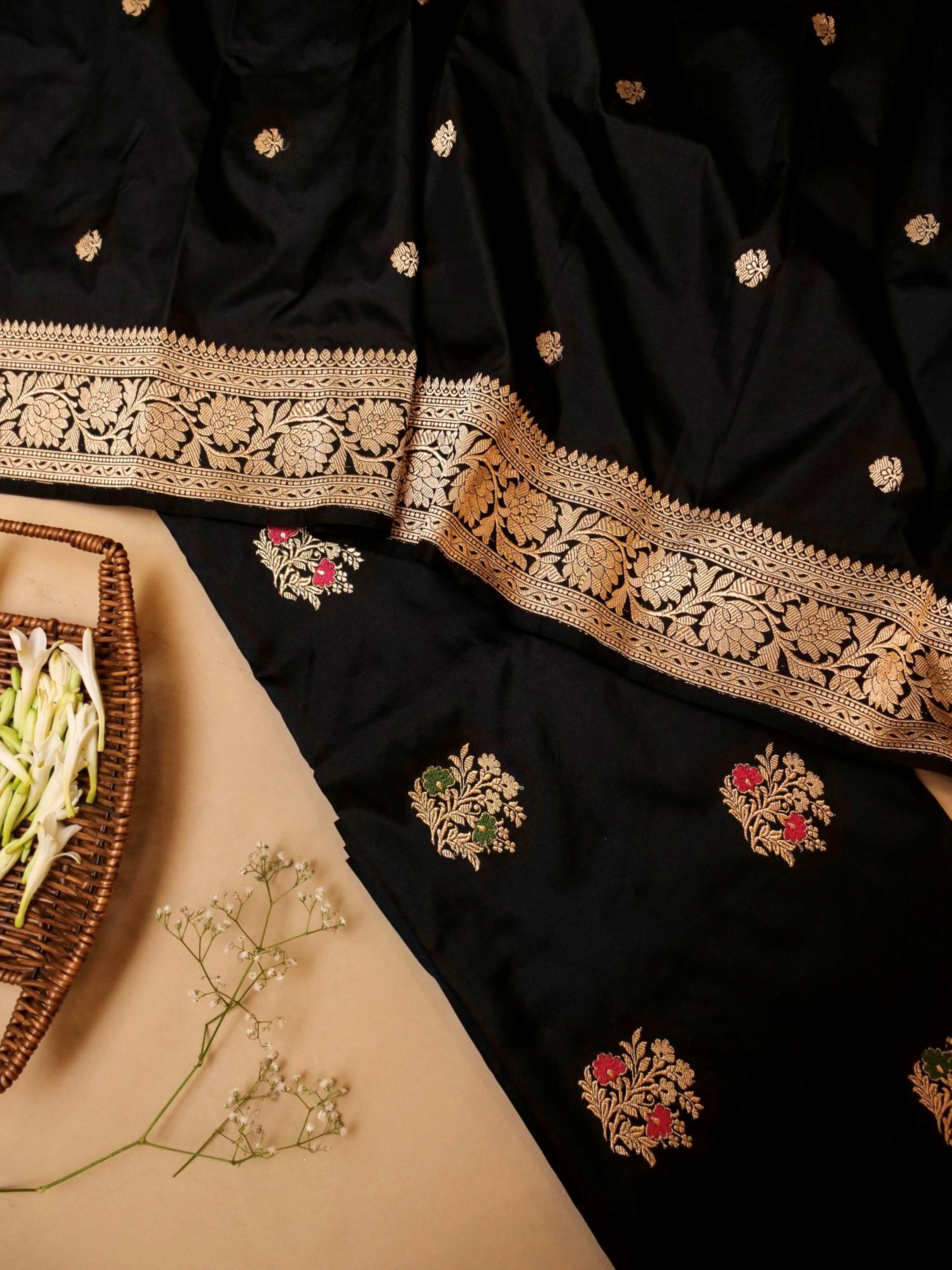 Handwoven Black Banarasi Katan Silk Suit - Sumangal Ekam