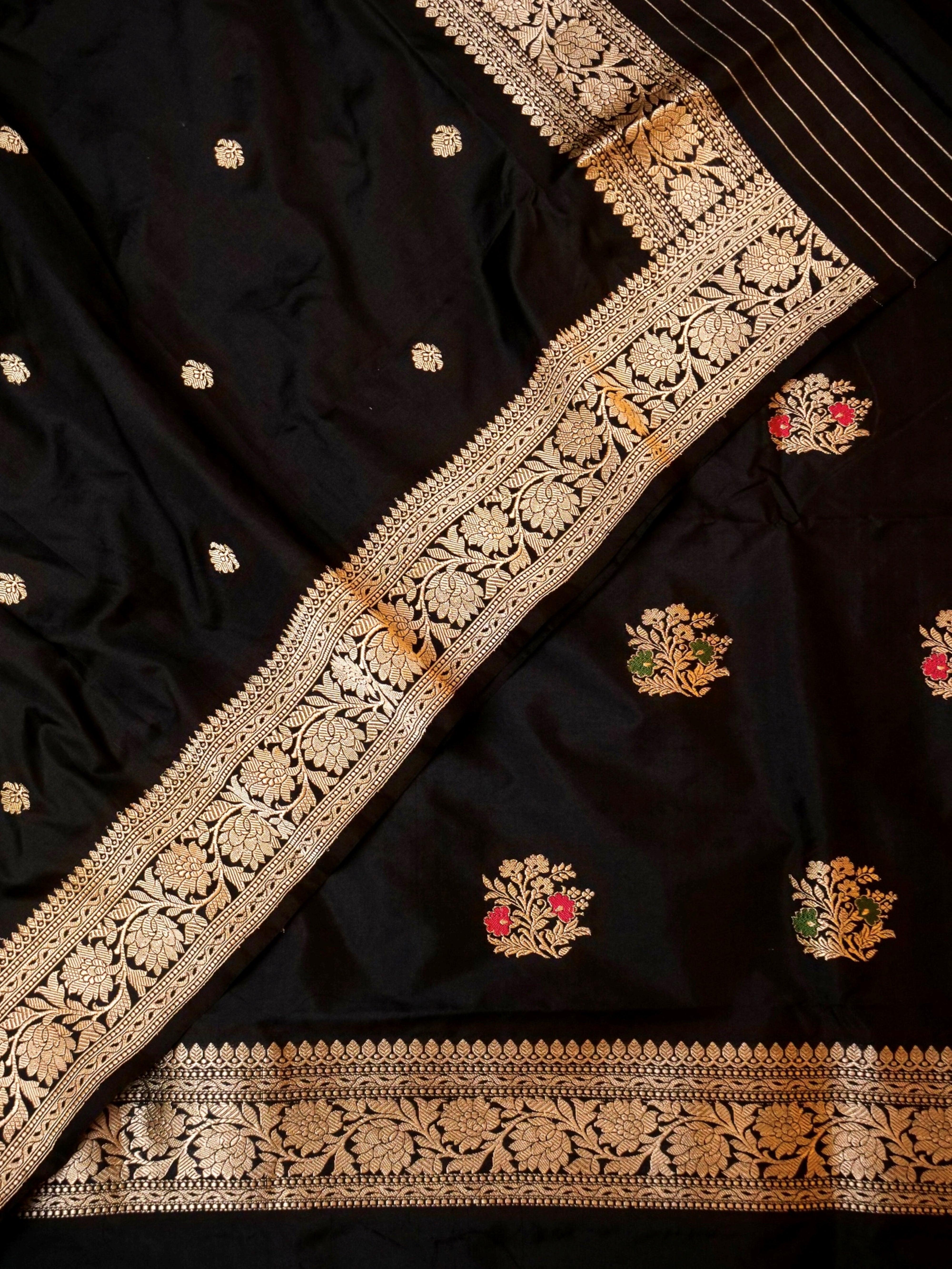 Handwoven Black Banarasi Katan Silk Suit - Sumangal Ekam