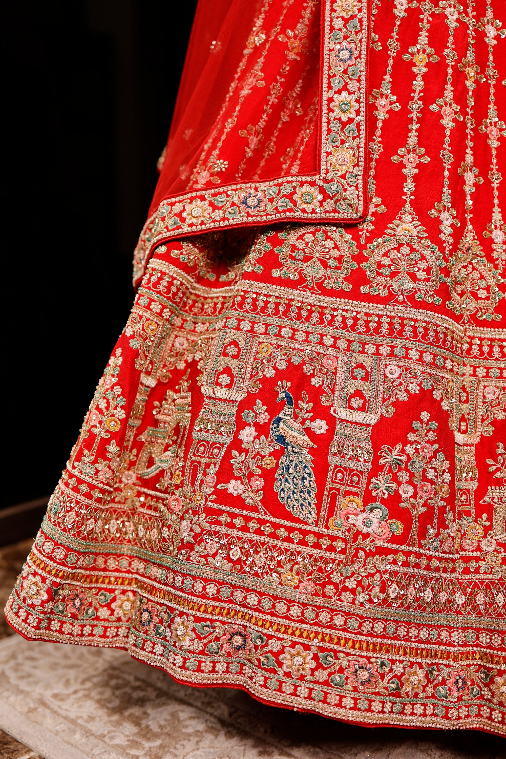 Designer Red Raw Silk Bridal Lehenga