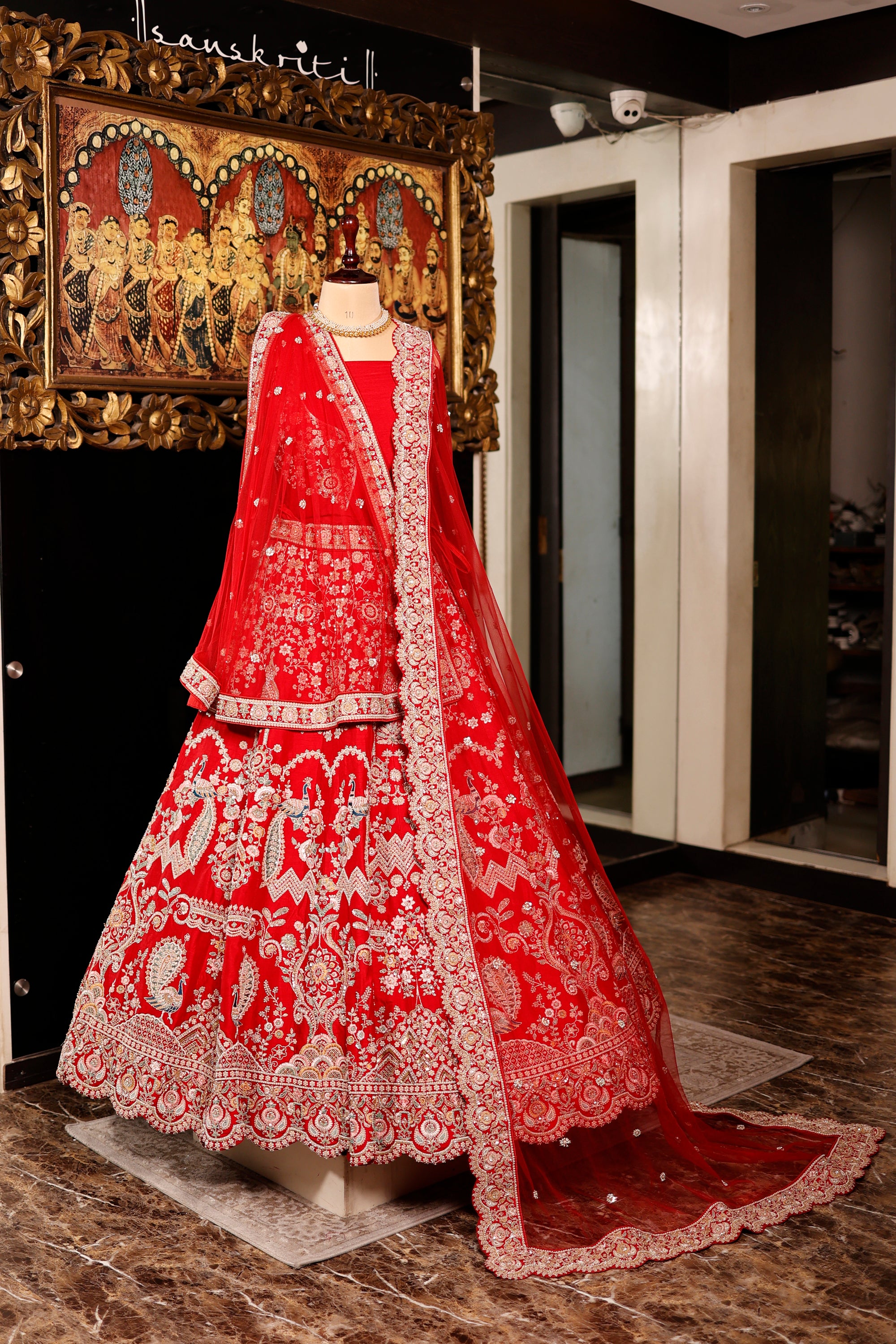Designer Red Raw Silk Bridal Lehenga