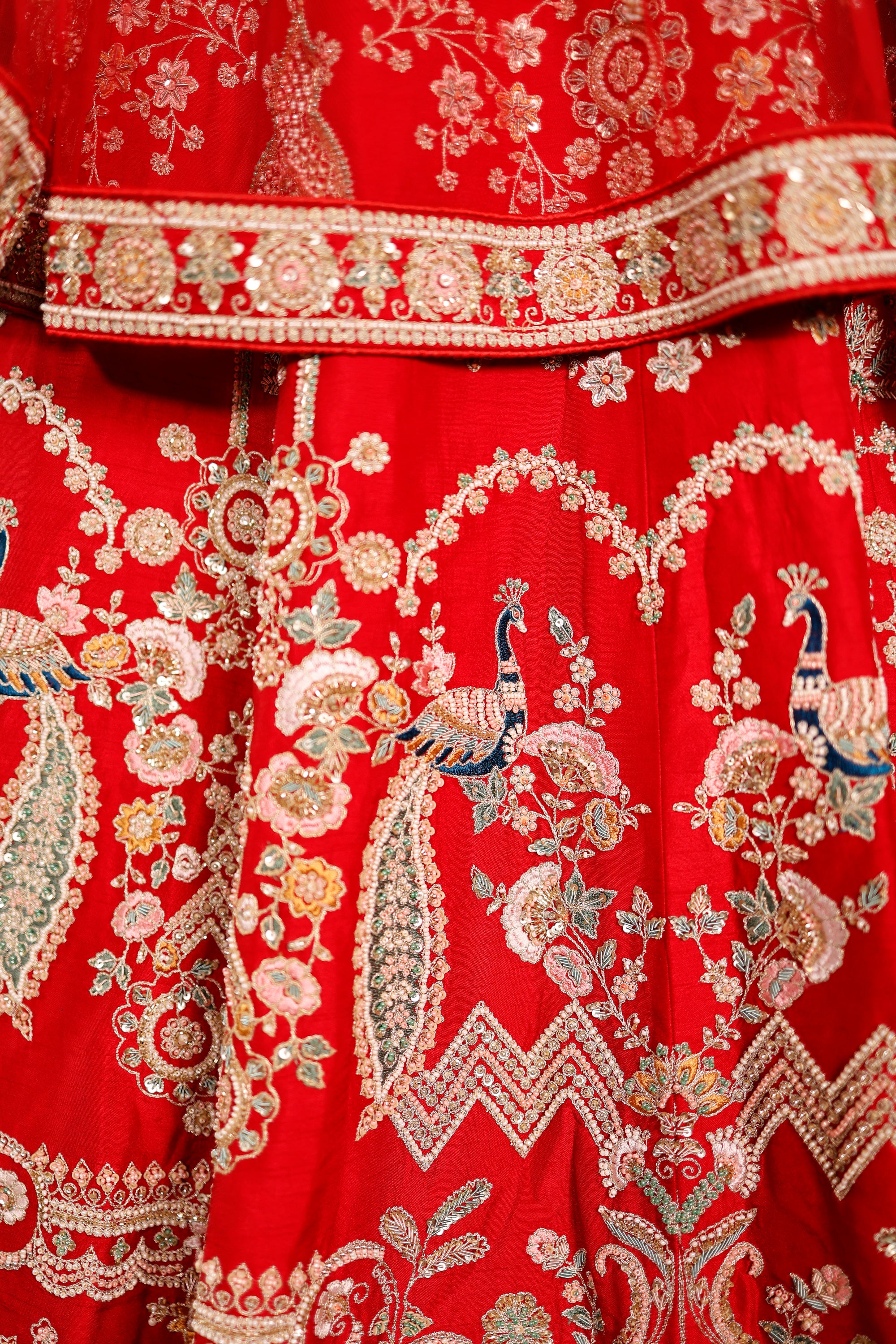 Designer Red Raw Silk Bridal Lehenga