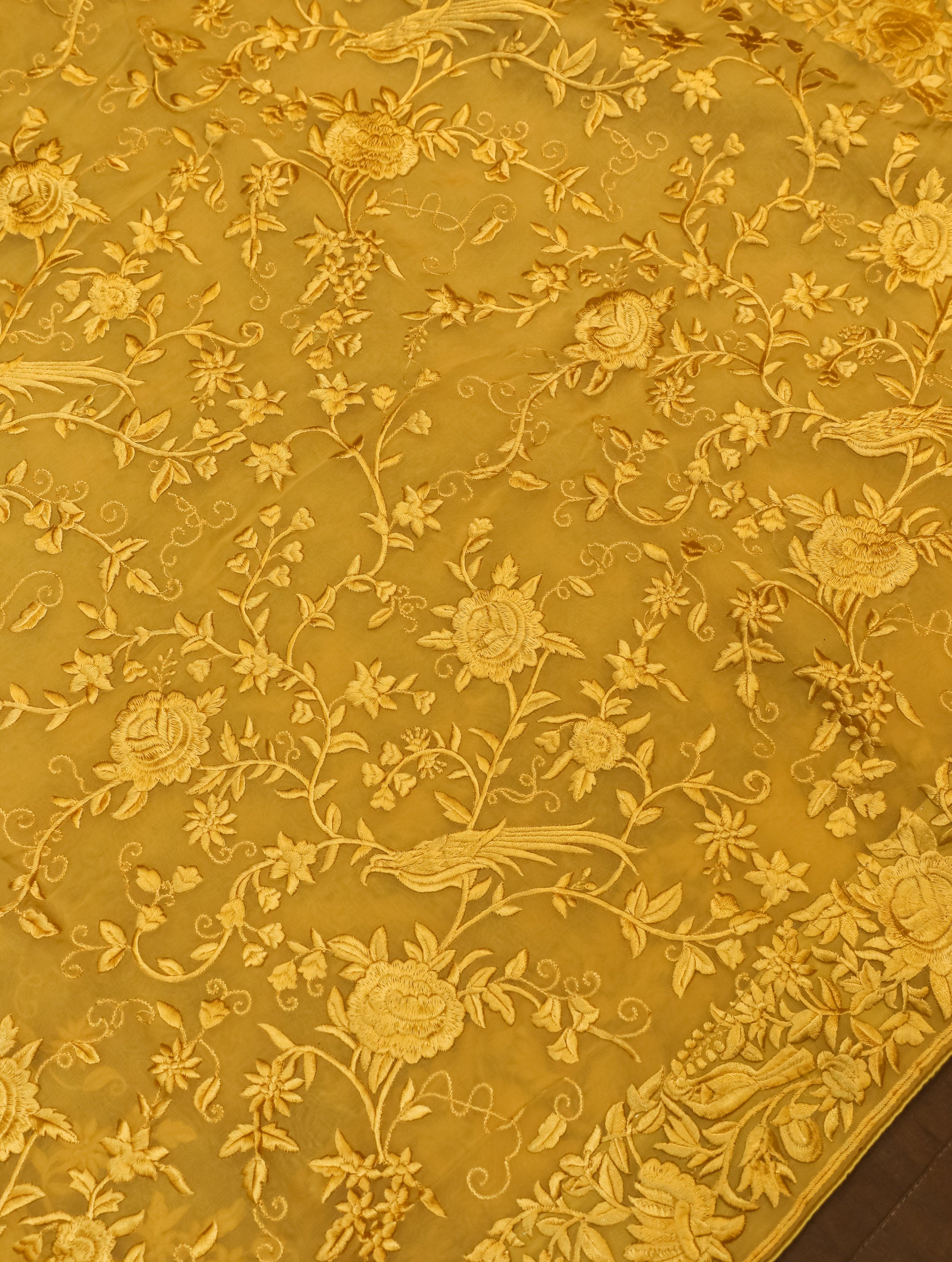 Designer Mustard Yellow Organza Silk Saree - Sumangal Ekam