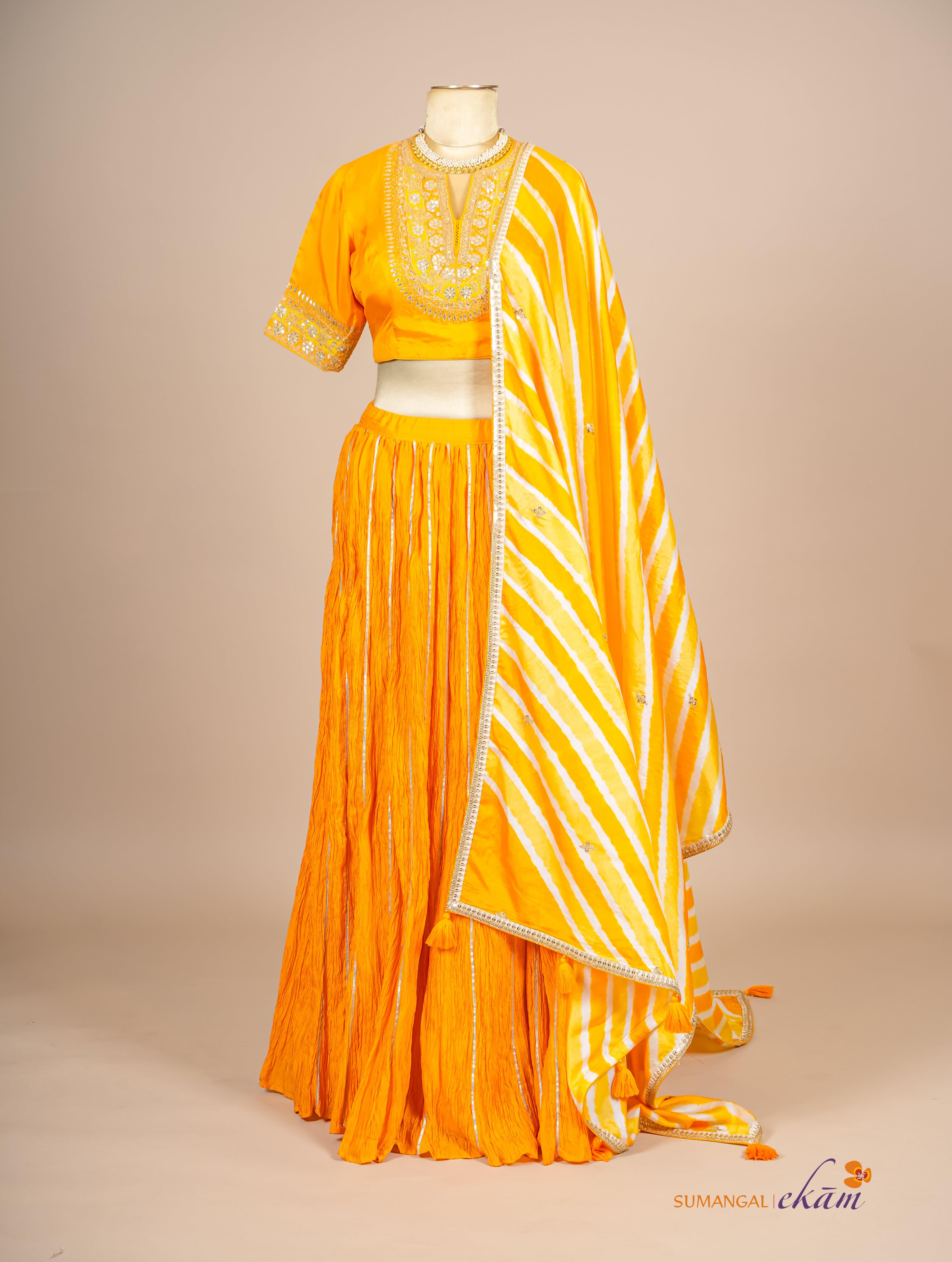 Designer Yellow Pure Silk Party Wear Lehenga - Sumangal Ekam