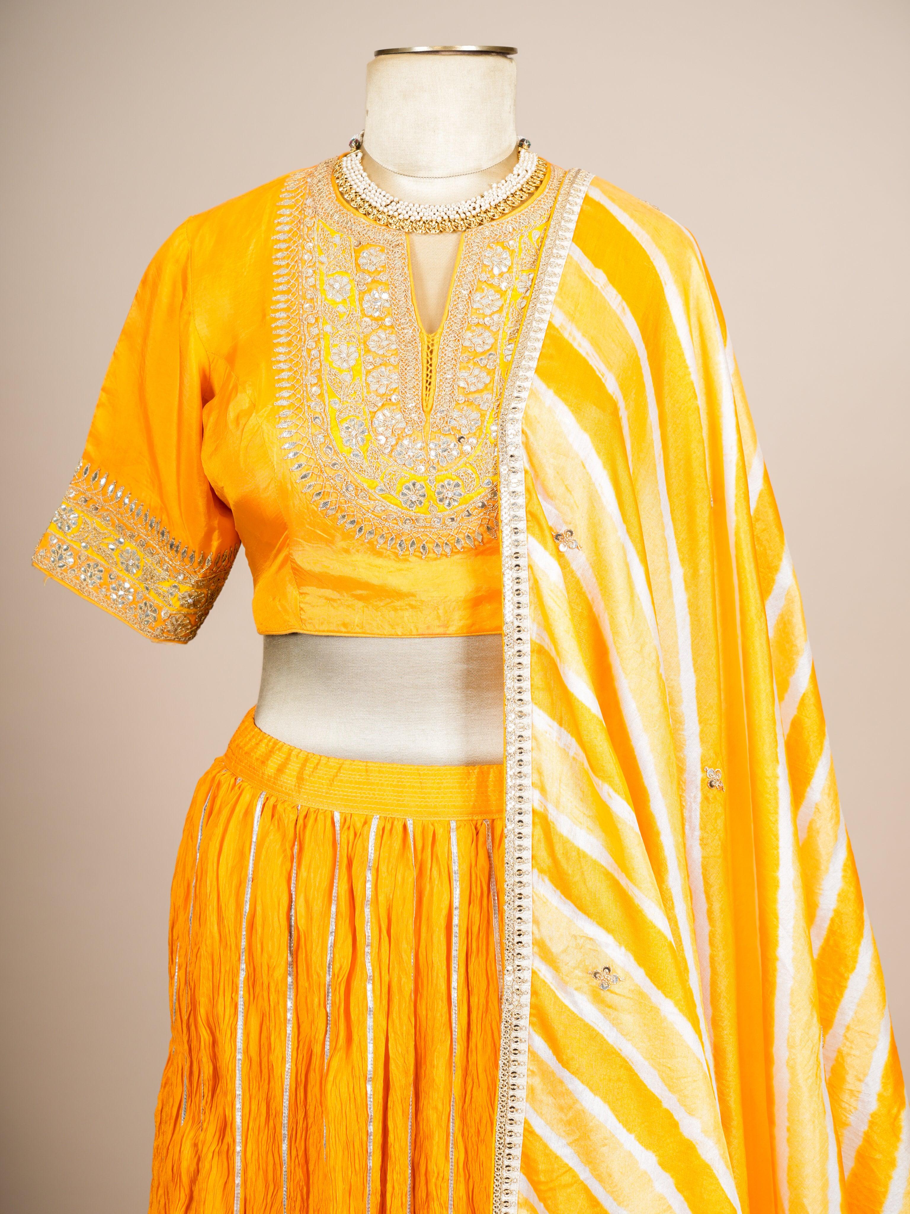 Designer Yellow Pure Silk Party Wear Lehenga - Sumangal Ekam