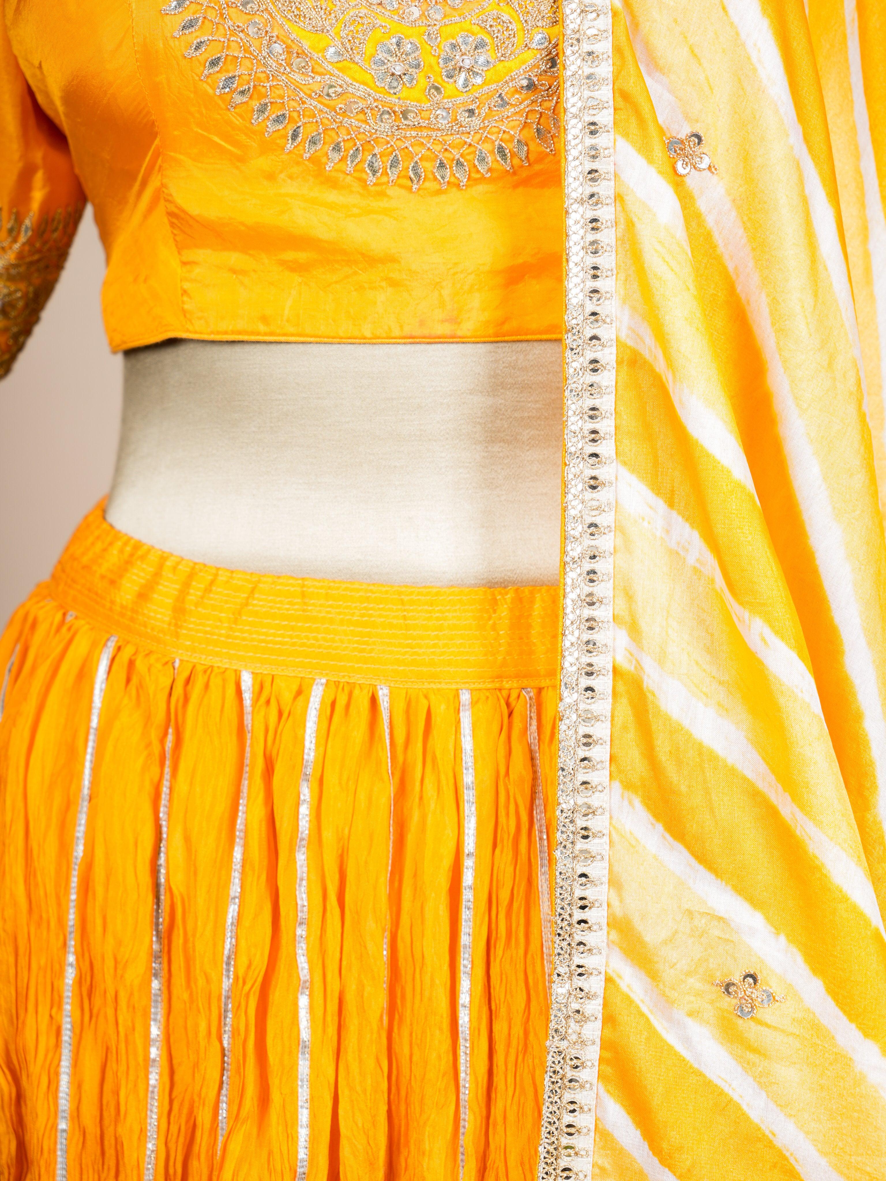 Designer Yellow Pure Silk Party Wear Lehenga - Sumangal Ekam