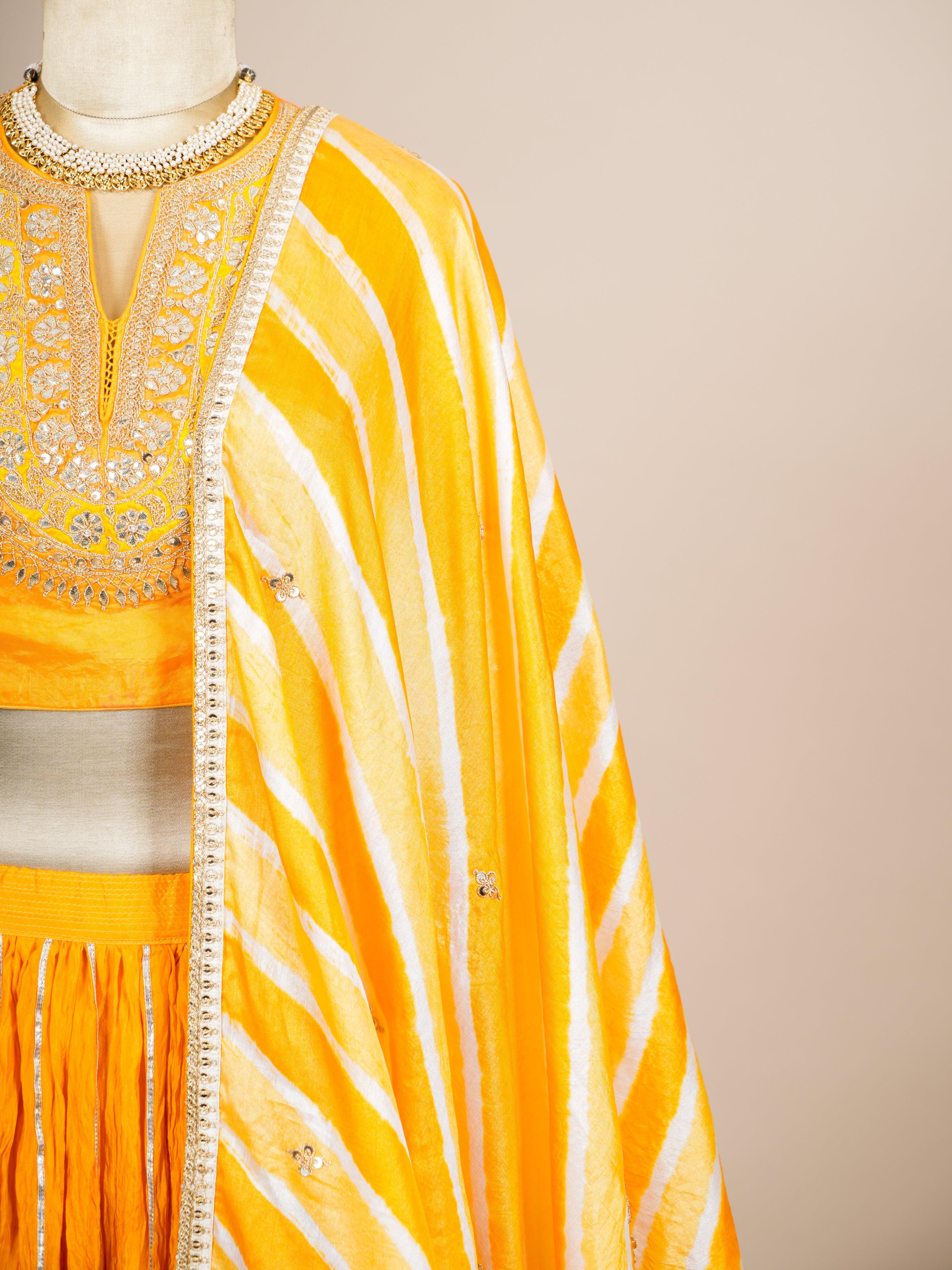 Designer Yellow Pure Silk Party Wear Lehenga - Sumangal Ekam