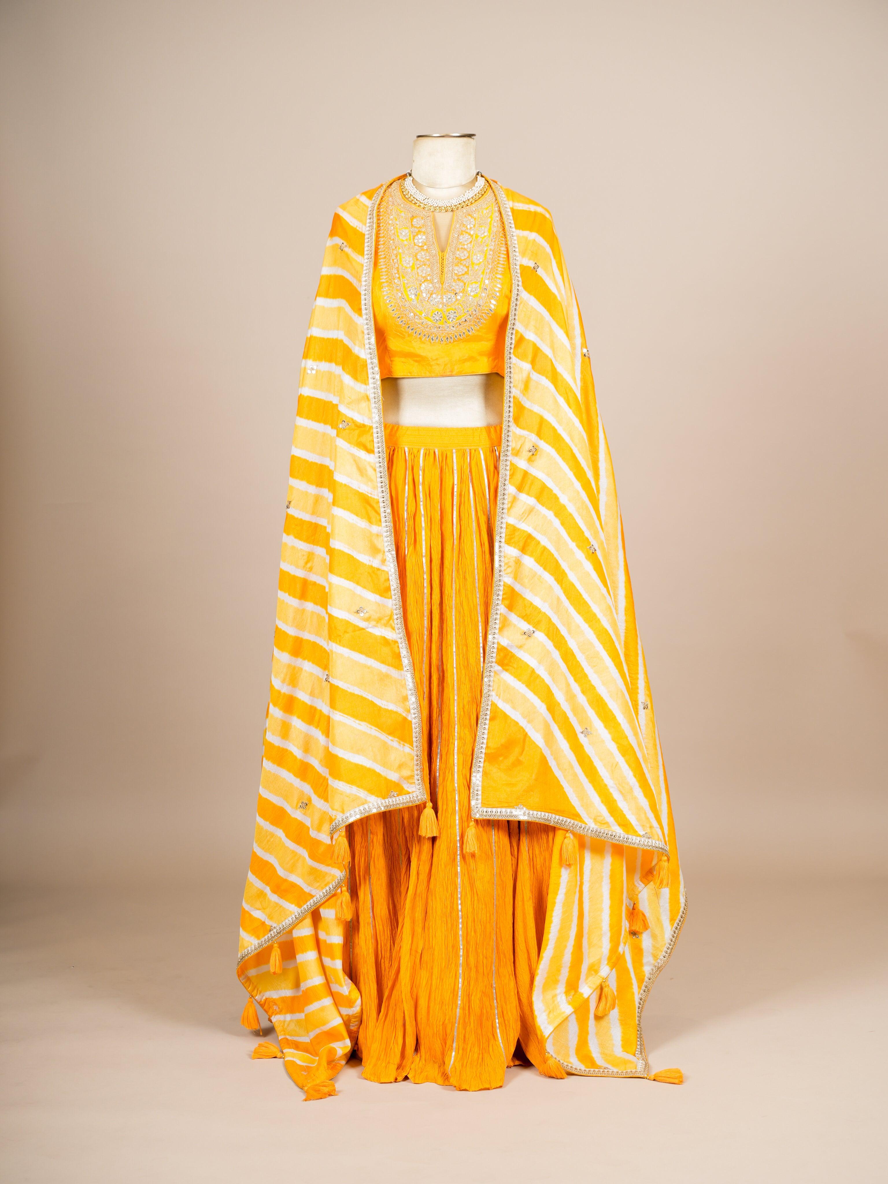 Designer Yellow Pure Silk Party Wear Lehenga - Sumangal Ekam