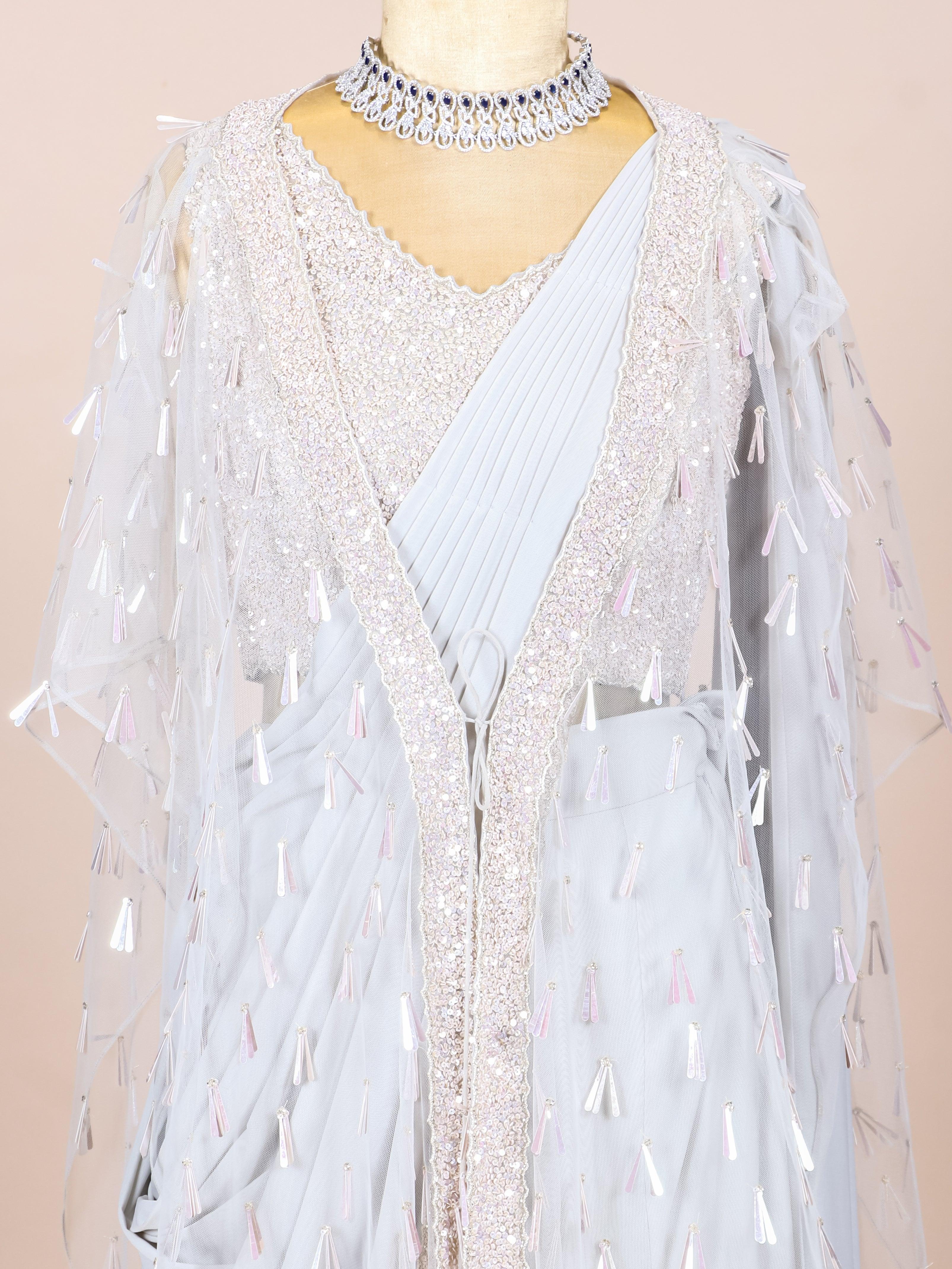 Designer Light Blue Georgette Party Wear Indo Western Plazo - Sumangal Ekam