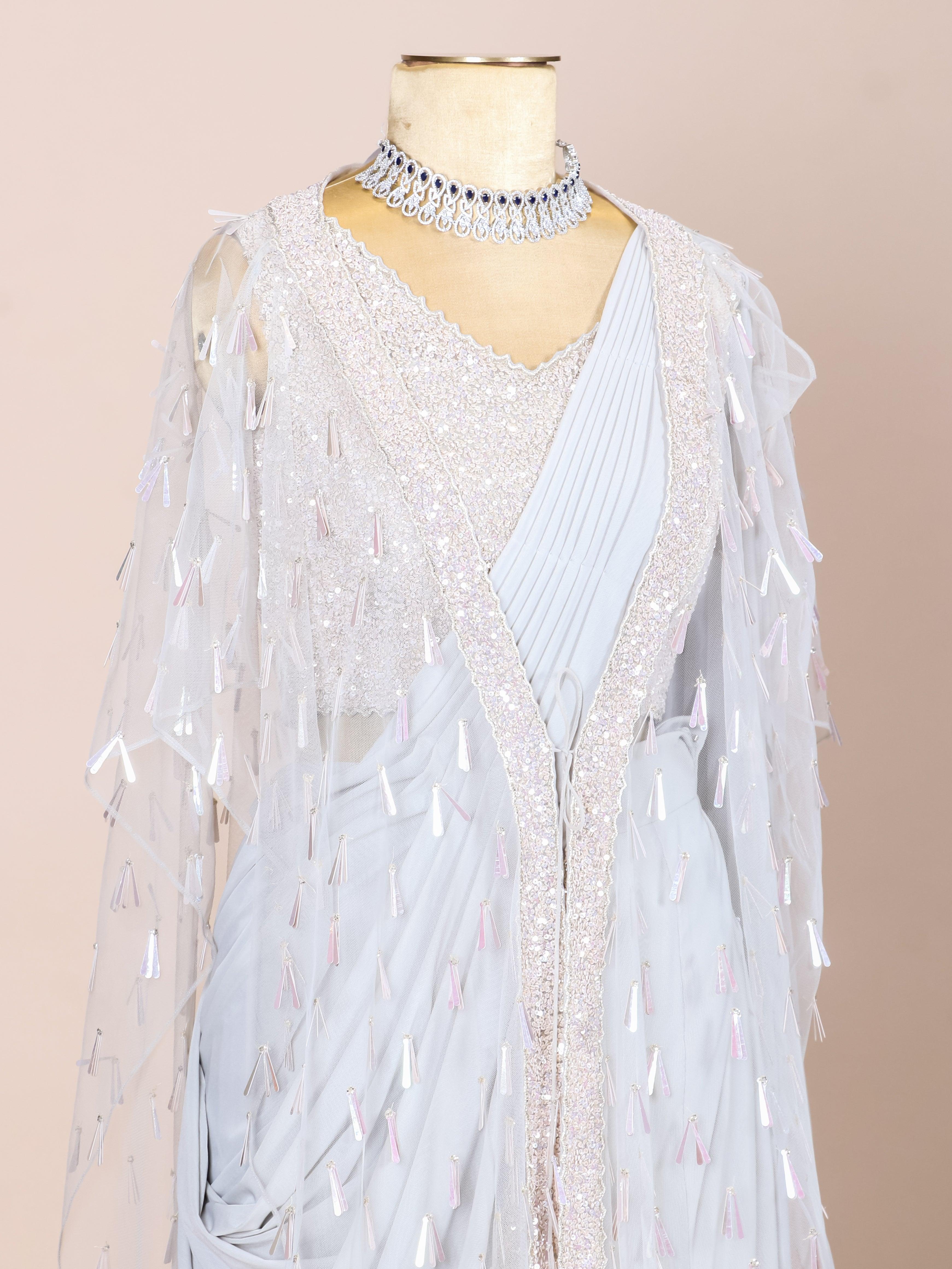 Designer Light Blue Georgette Party Wear Indo Western Plazo - Sumangal Ekam