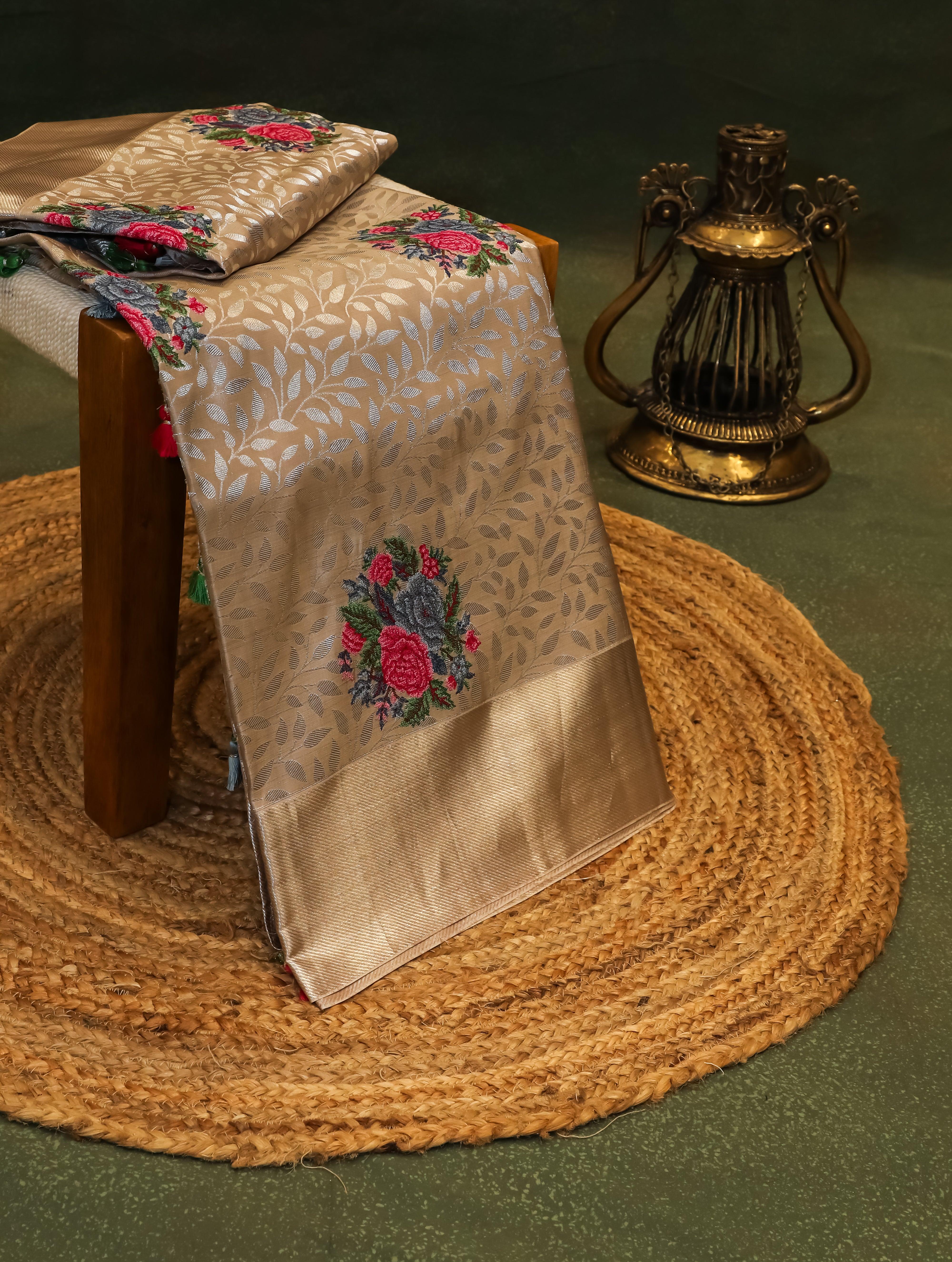 Designer Golden Katan Silk Saree - Sumangal Ekam